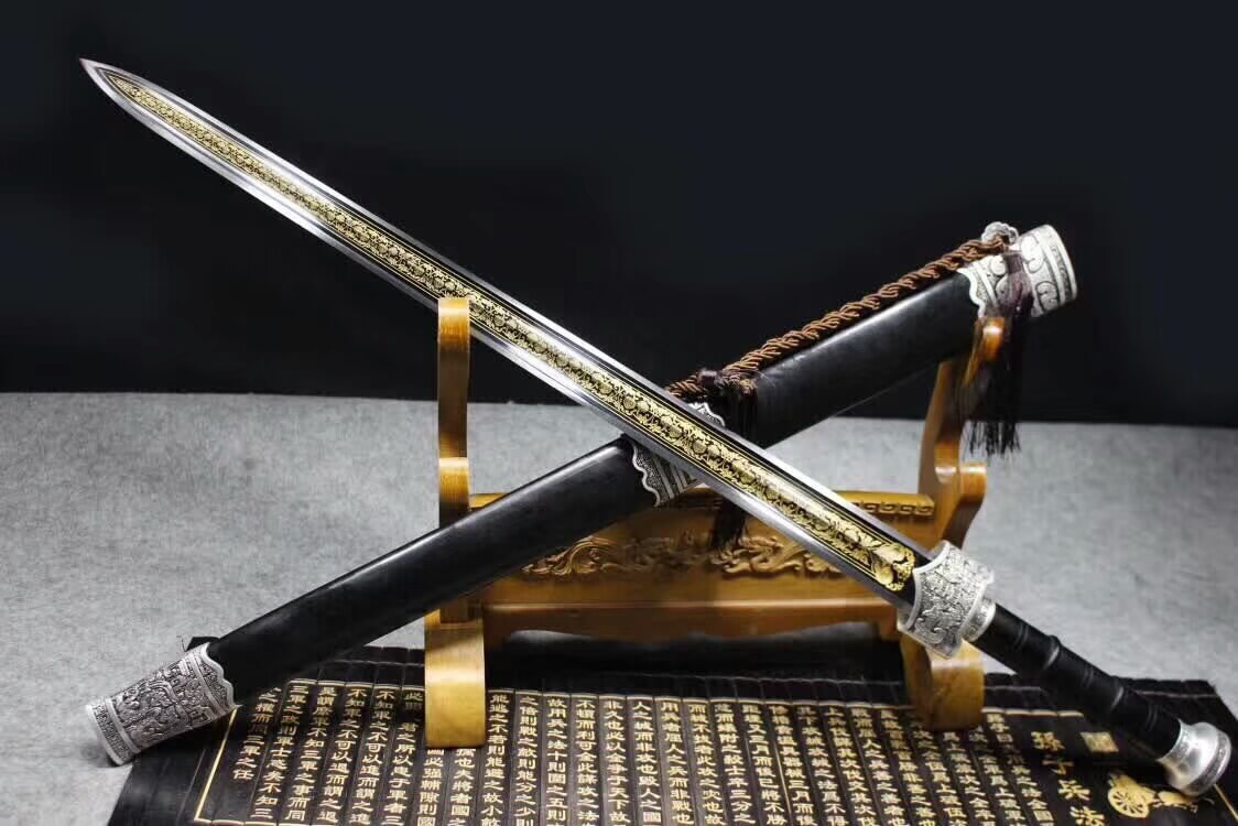 Yuewang sword,High carbon steel blade,Black scabbard,Alloy fitting - Chinese sword shop