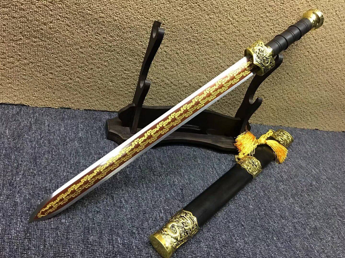 Yuewang jian,High manganese steel blade,Black wood scabbard,Alloy fittings - Chinese sword shop