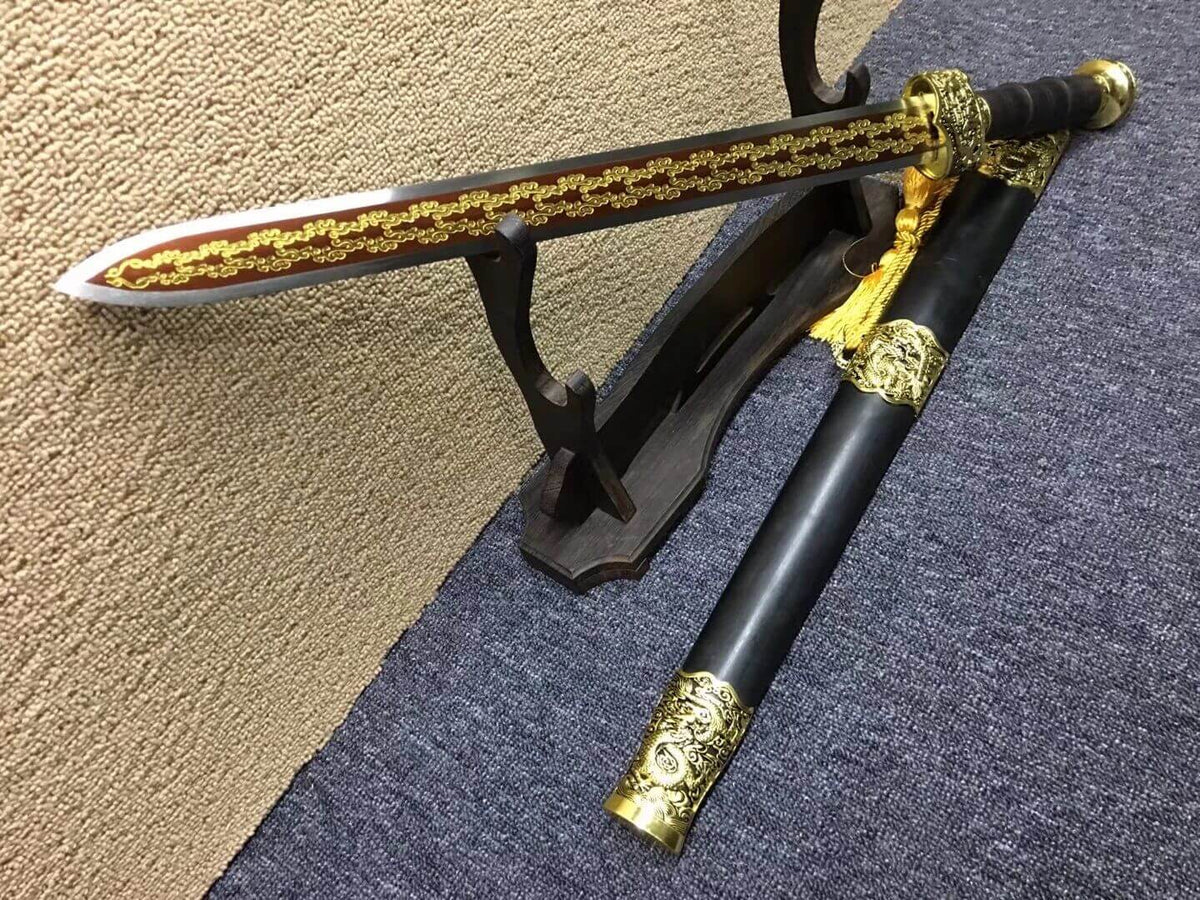 Yuewang jian,High manganese steel blade,Black wood scabbard,Alloy fittings - Chinese sword shop