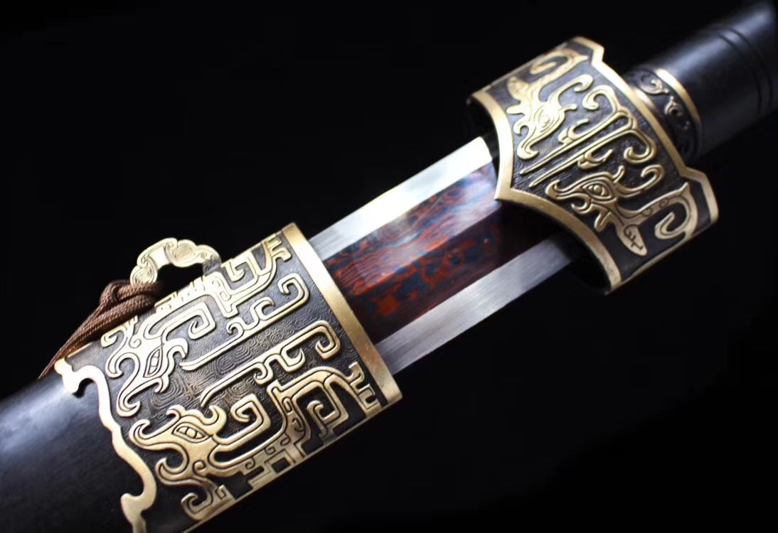 Yuewang sword,Damascus steel octahedral blade,Black wood,Brass fittings - Chinese sword shop