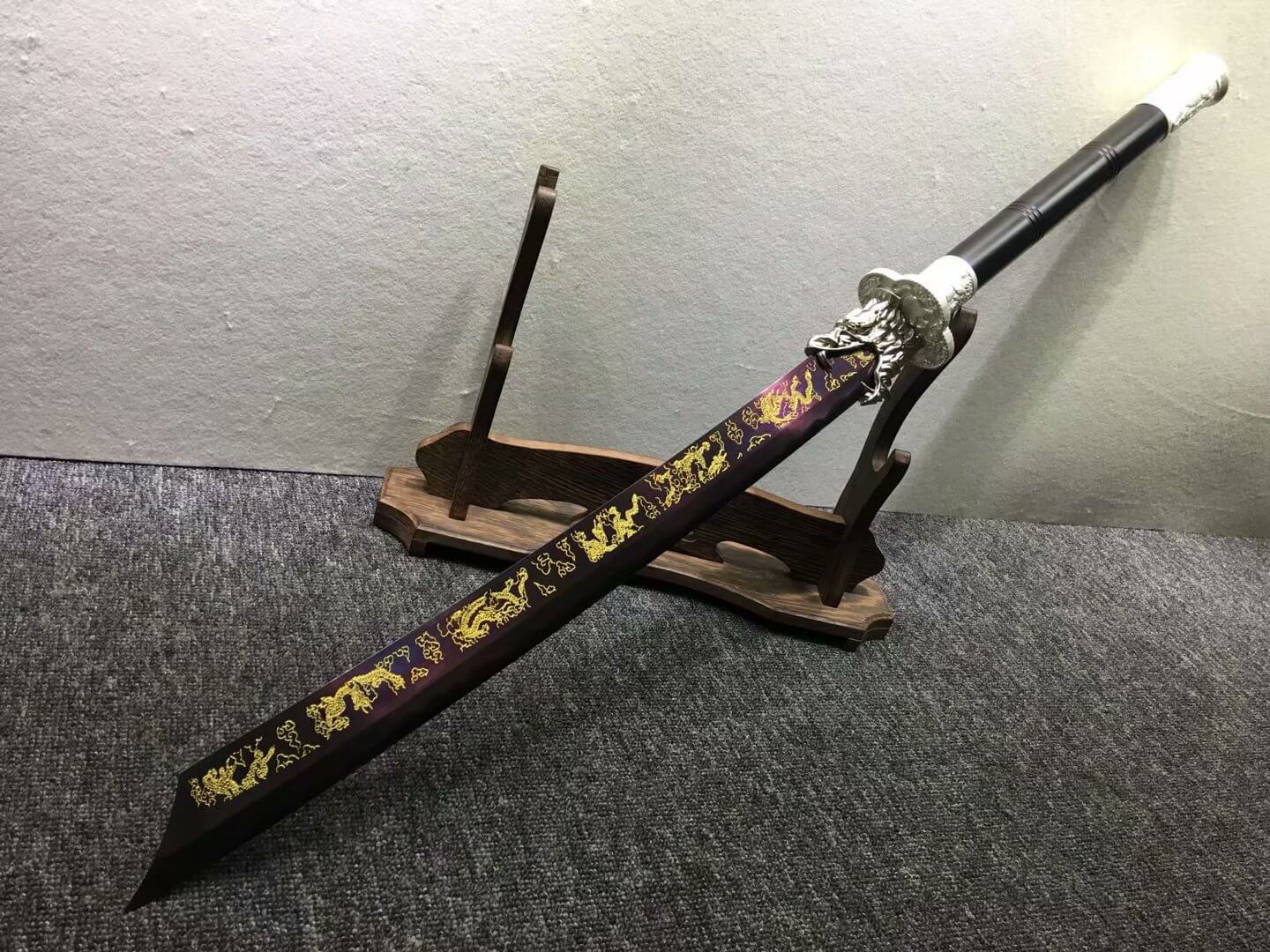 Broadsword,High carbon steel etch blade,Alloy,Leather scabbard - Chinese sword shop