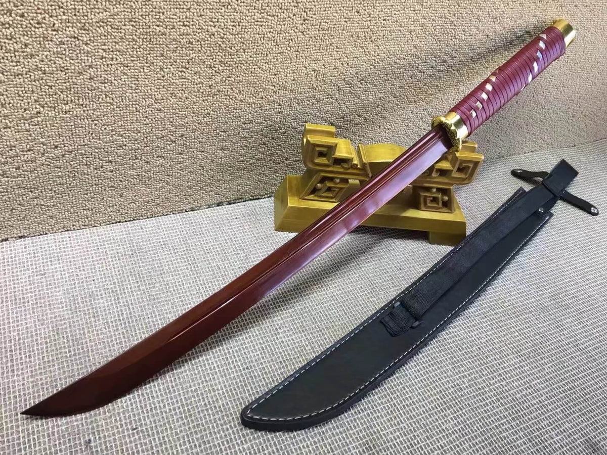 Horse chopping sword,High carbon steel red blade,Leather scabbard - Chinese sword shop