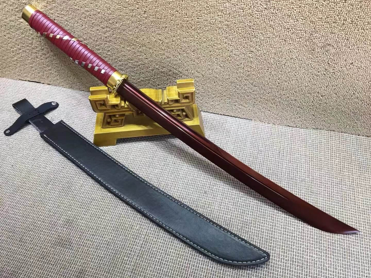 Horse chopping sword,High carbon steel red blade,Leather scabbard - Chinese sword shop