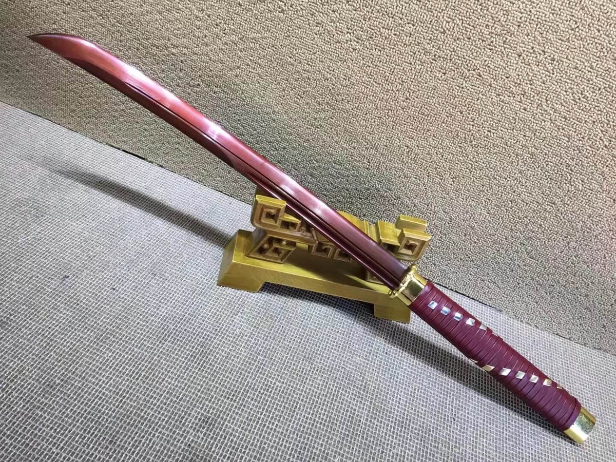 Horse chopping sword,High carbon steel red blade,Leather scabbard - Chinese sword shop