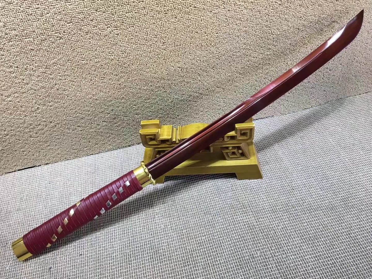 Horse chopping sword,High carbon steel red blade,Leather scabbard - Chinese sword shop