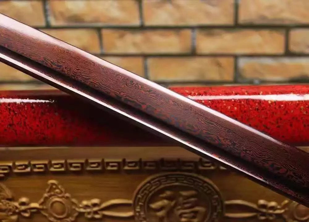 Katana,Ninja Sword,Folded steel red blade,Wood scabbard,Alloy fitting,Full tang,Length 39 inch - Chinese sword shop