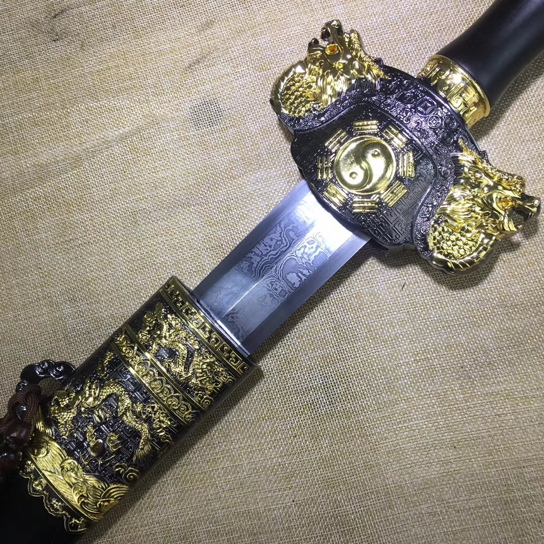 Bagua jian sword,Handmade Damascus steel blade,Black wood,Alloy - Chinese sword shop