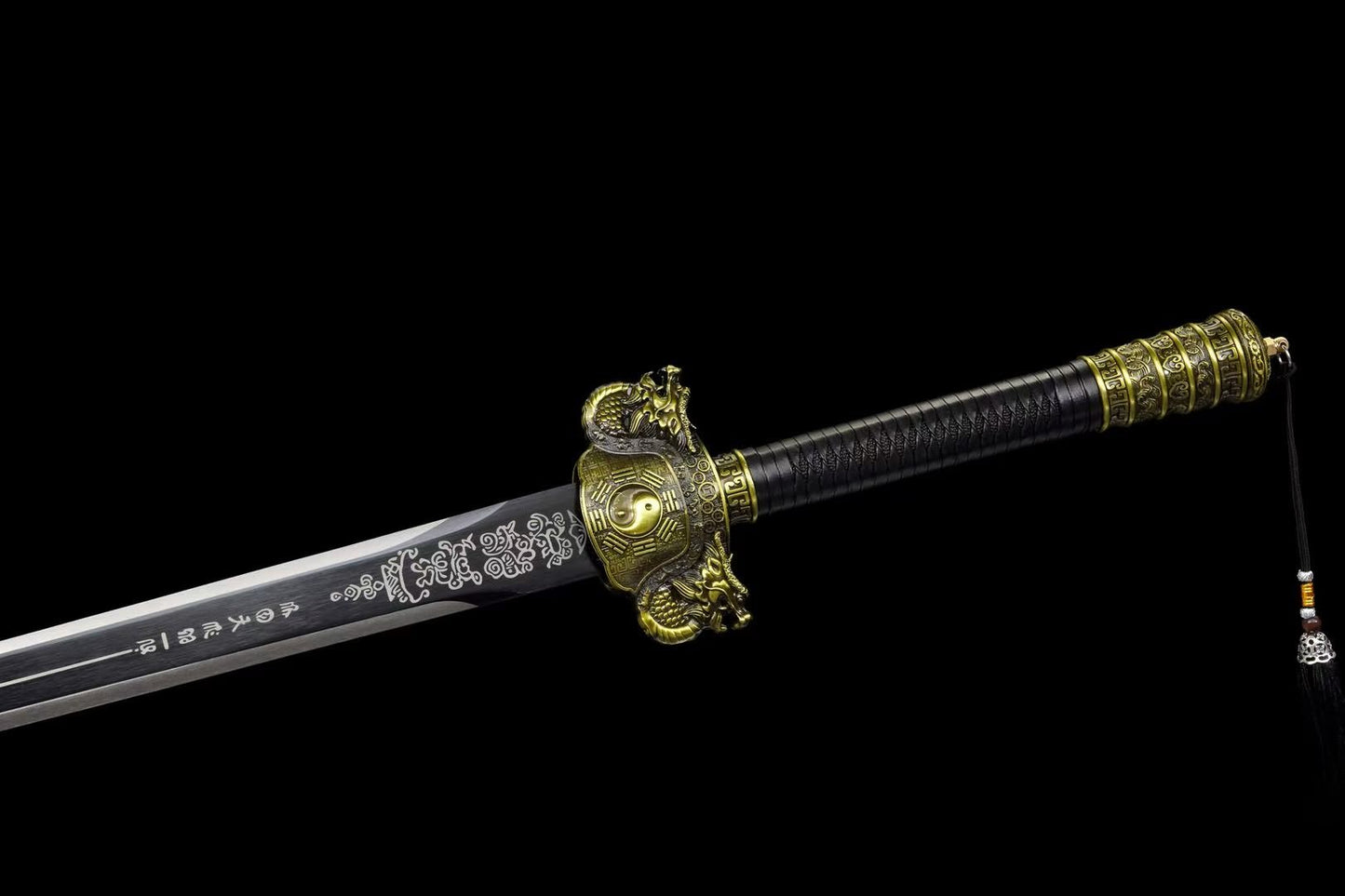 Bagua Jian | Hand-Forged High Manganese Steel Chinese Sword with Etched Blade & Leather-Wrapped Scabbard