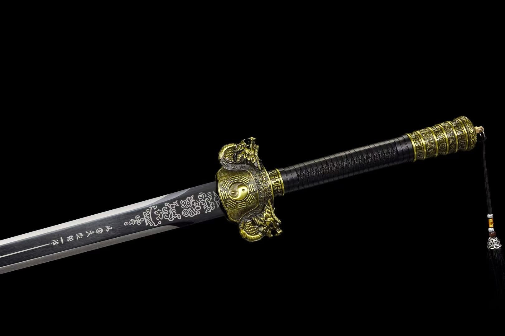 Bagua Jian | Hand-Forged High Manganese Steel Chinese Sword with Etched Blade & Leather-Wrapped Scabbard