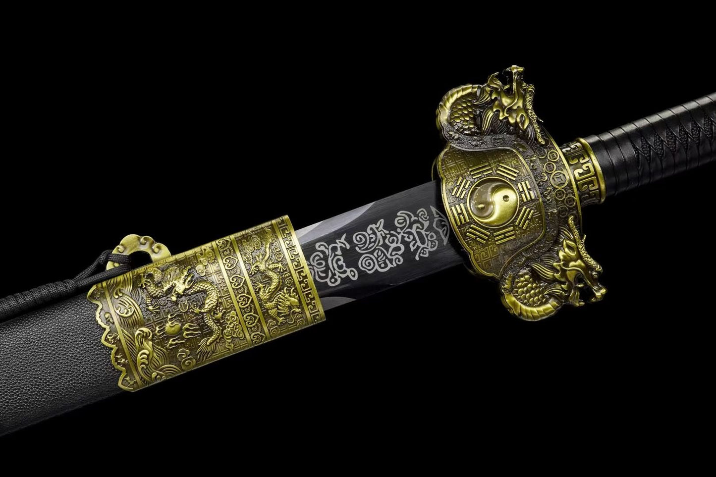 Bagua Jian | Hand-Forged High Manganese Steel Chinese Sword with Etched Blade & Leather-Wrapped Scabbard