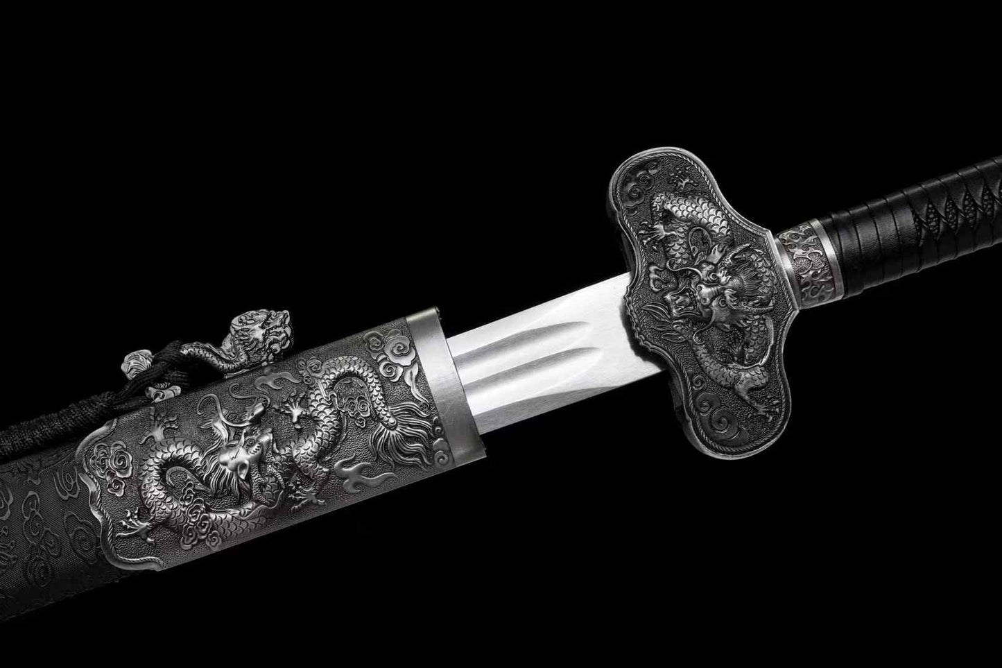 Jiulong Jian | Hand-Forged High Manganese Steel Chinese Sword with Double Fullers & Cord-Wrapped Handle