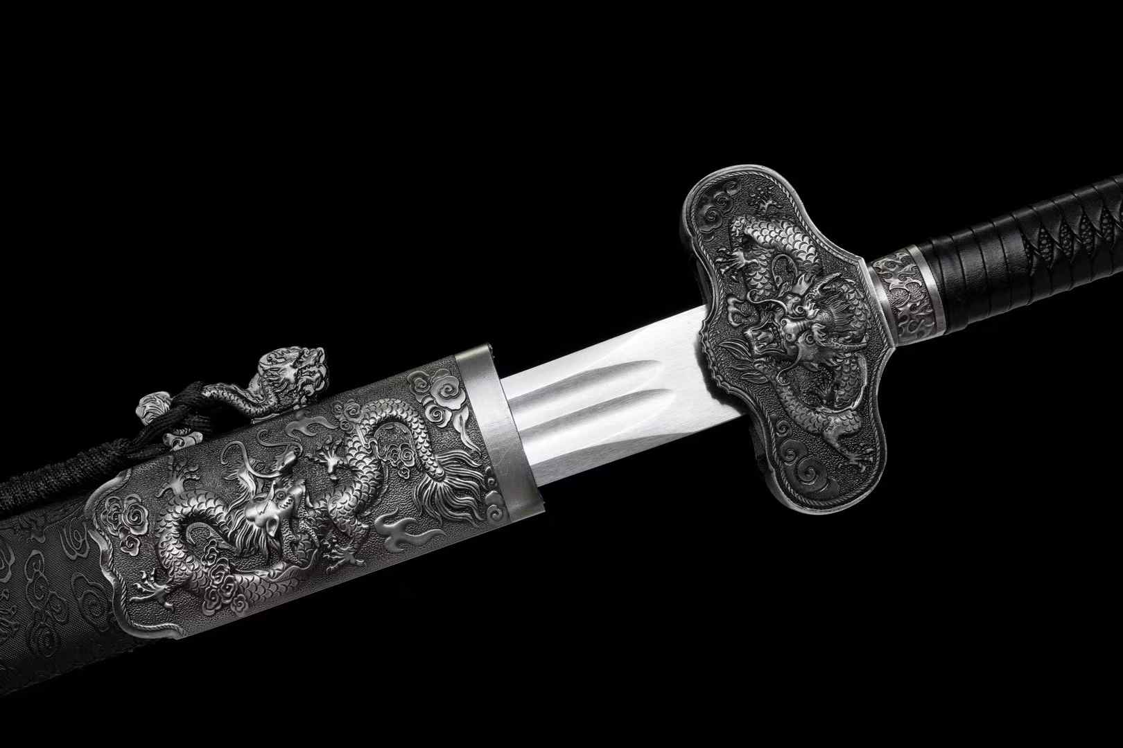 Jiulong Jian | Hand-Forged High Manganese Steel Chinese Sword with Double Fullers & Cord-Wrapped Handle