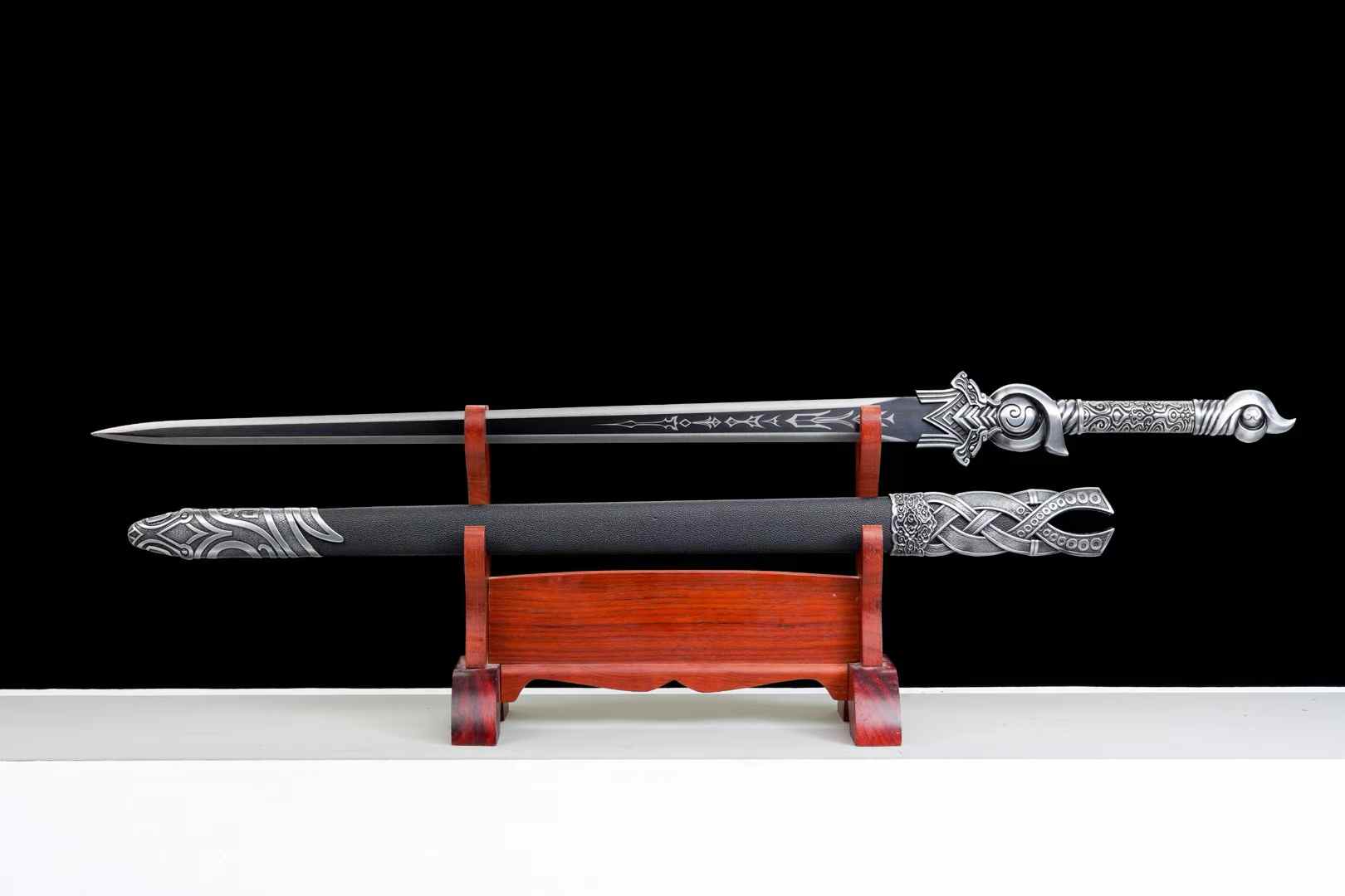 Haoque Han Jian | Hand-Forged High Manganese Steel Chinese Sword with One-Piece Alloy Handle & Wood Scabbard