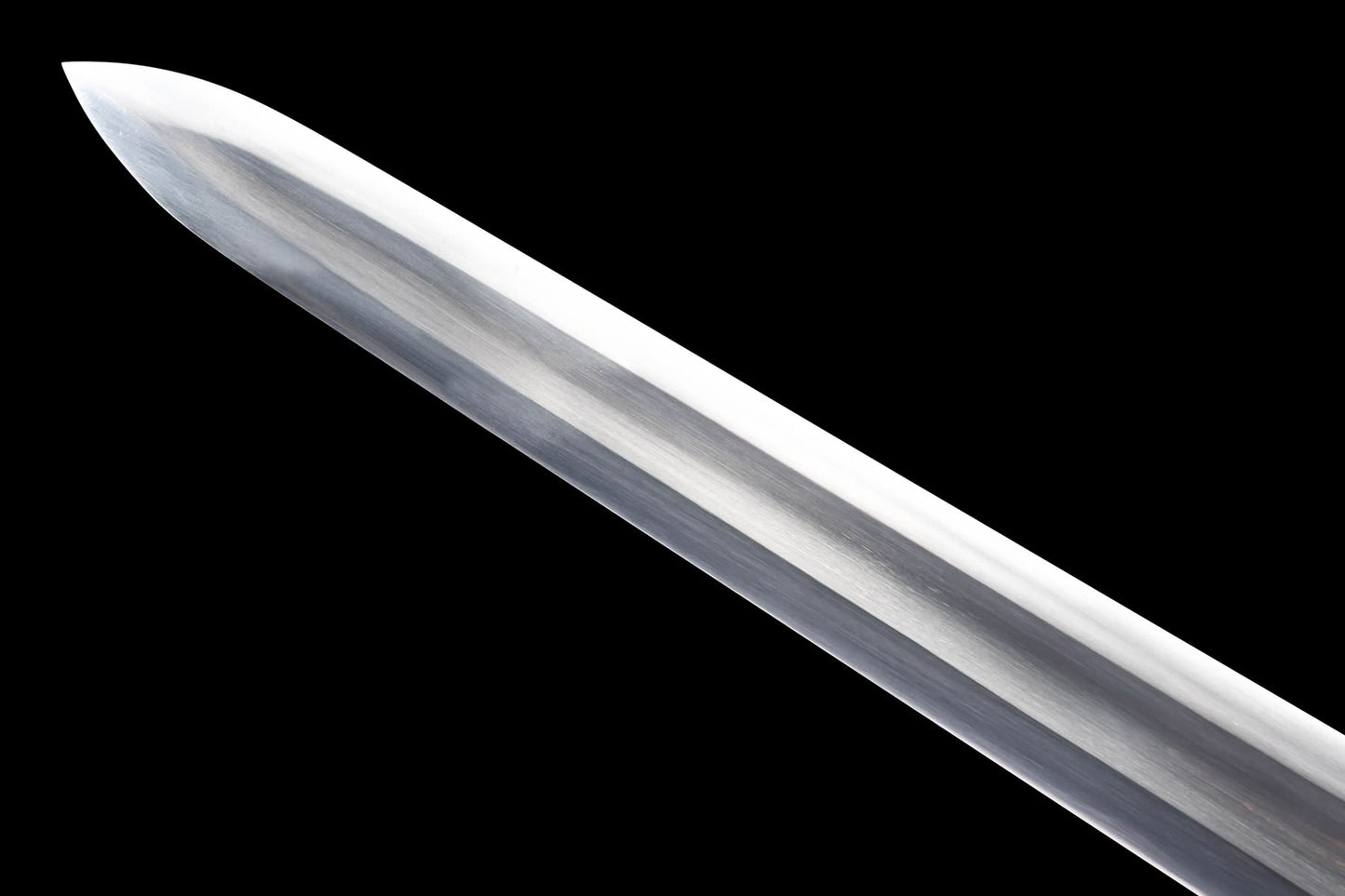 1060 carbon steel Viking sword blade and pointed tip detail