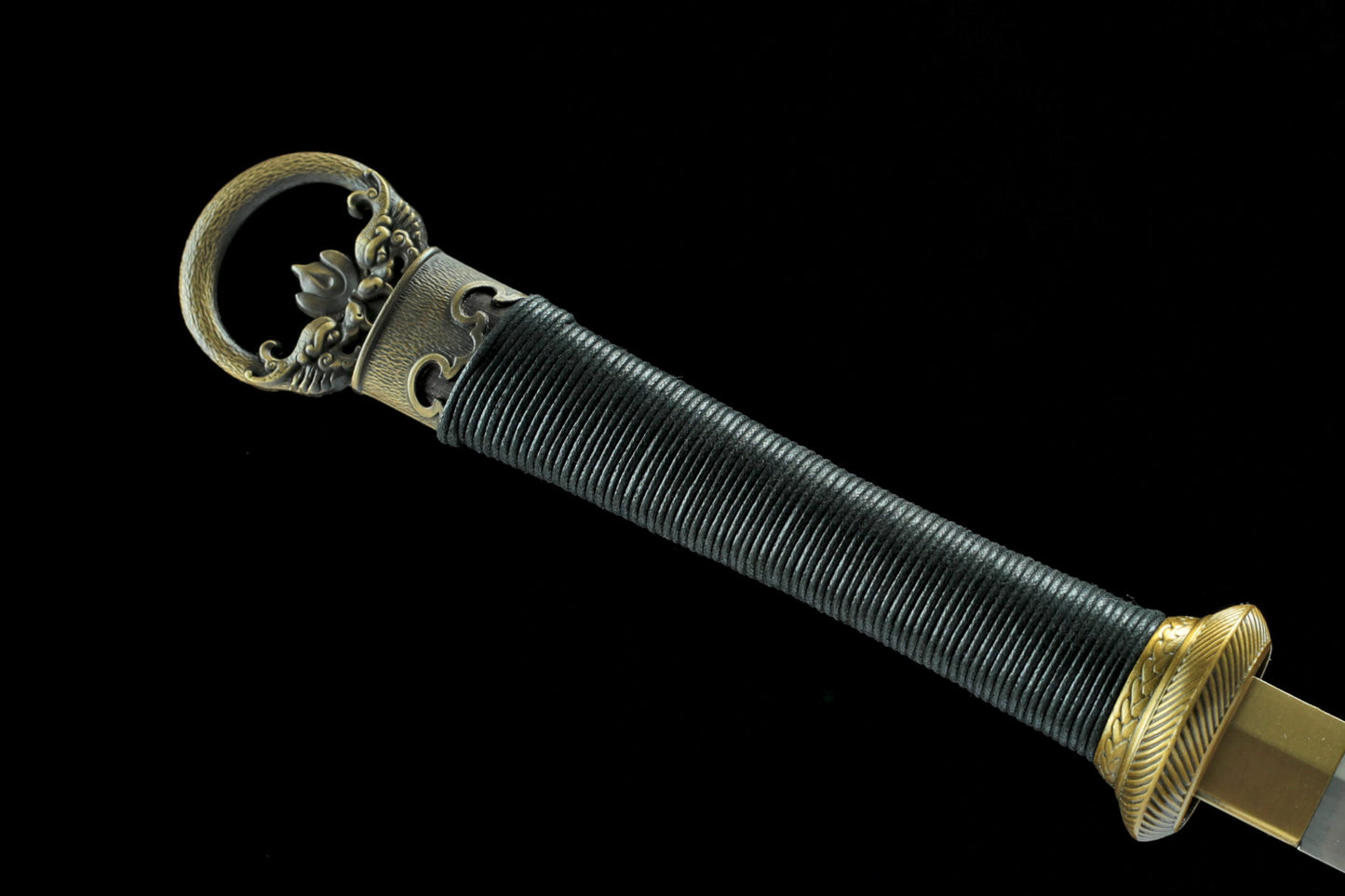 Ring-Pommel Tang Dao | Hand-Forged High Manganese Steel Huanshou Dao with PU Scabbard & Alloy Fittings