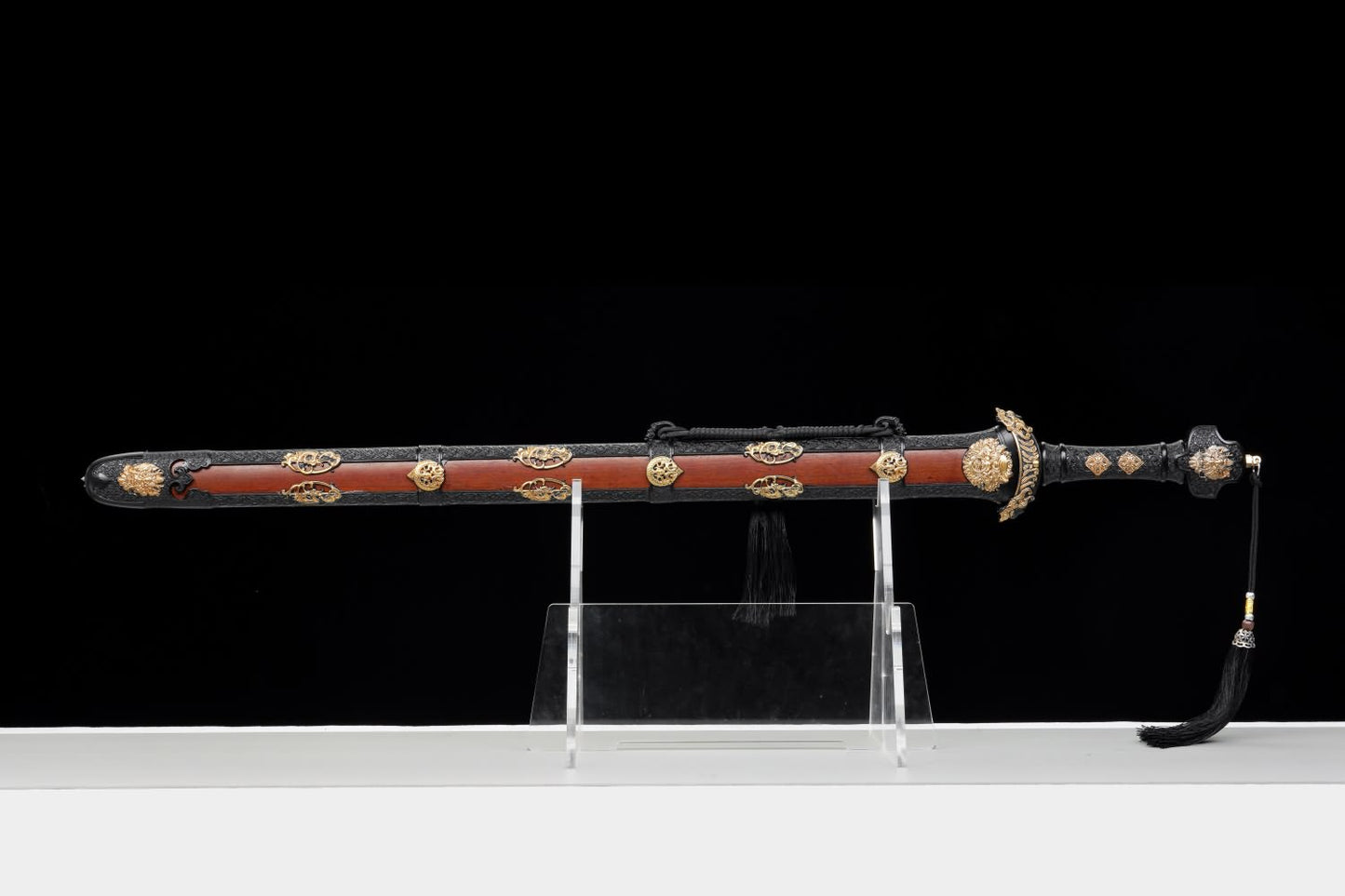 Hanwu Emperor Jian – Hand Forged Folded Pattern Steel Chinese Han Sword with Eight-Facet Blade and Black-Gold Fittings