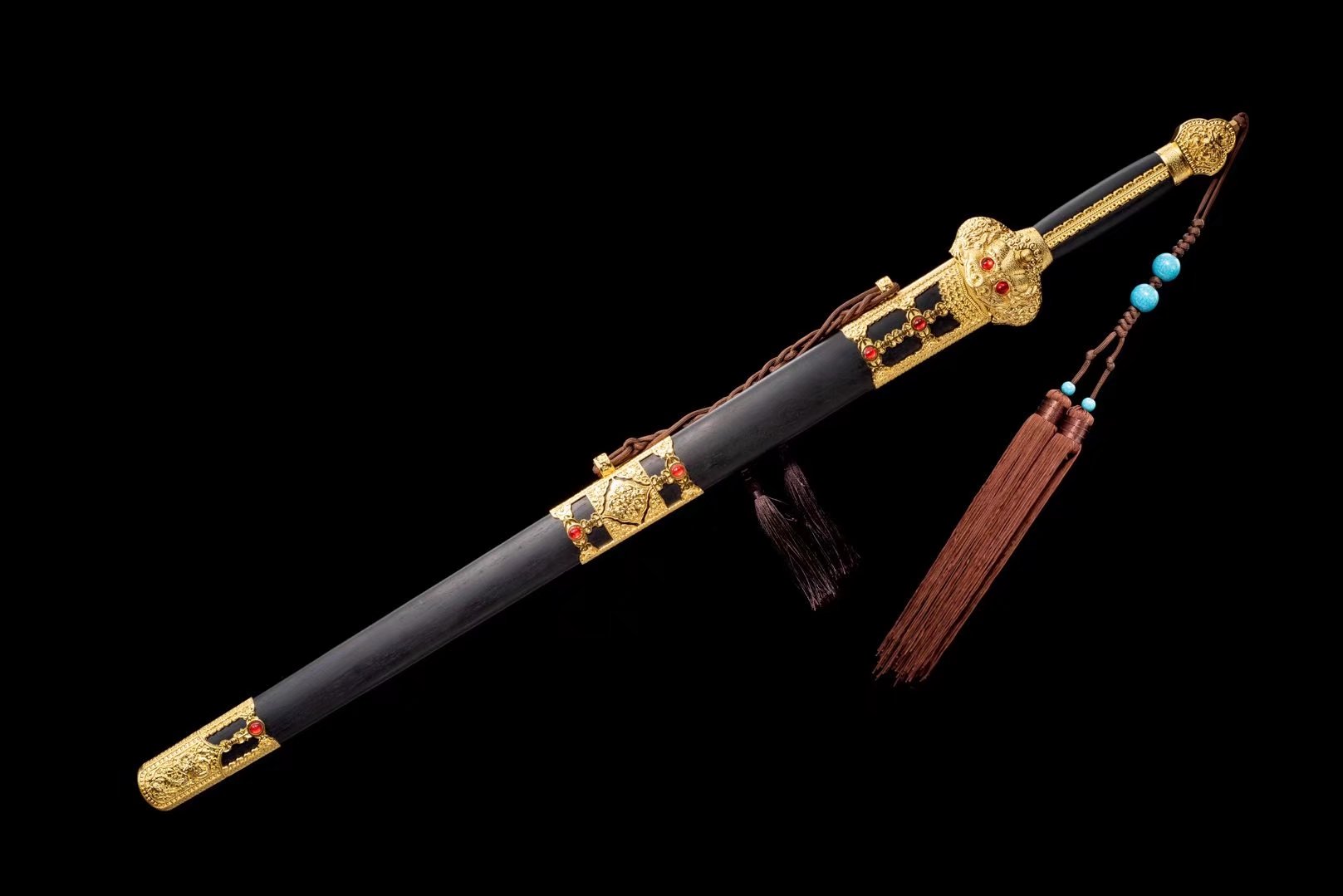 Yongle Jian | Hand-Forged Eight-Facet Pattern Steel Chinese Sword with Ebony Scabbard & Antique Alloy Fittings