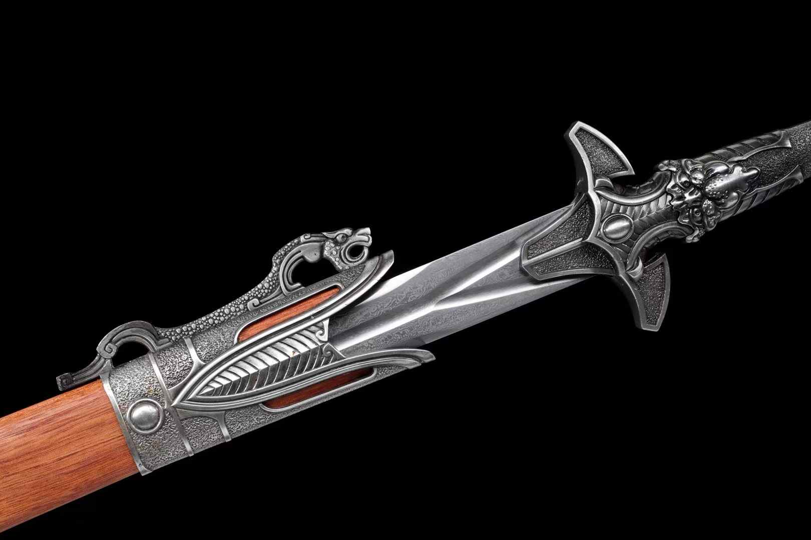 Tianji Chinese Jian 40.9″ | Folded Damascus High-Mn Steel, Rosewood Scabbard