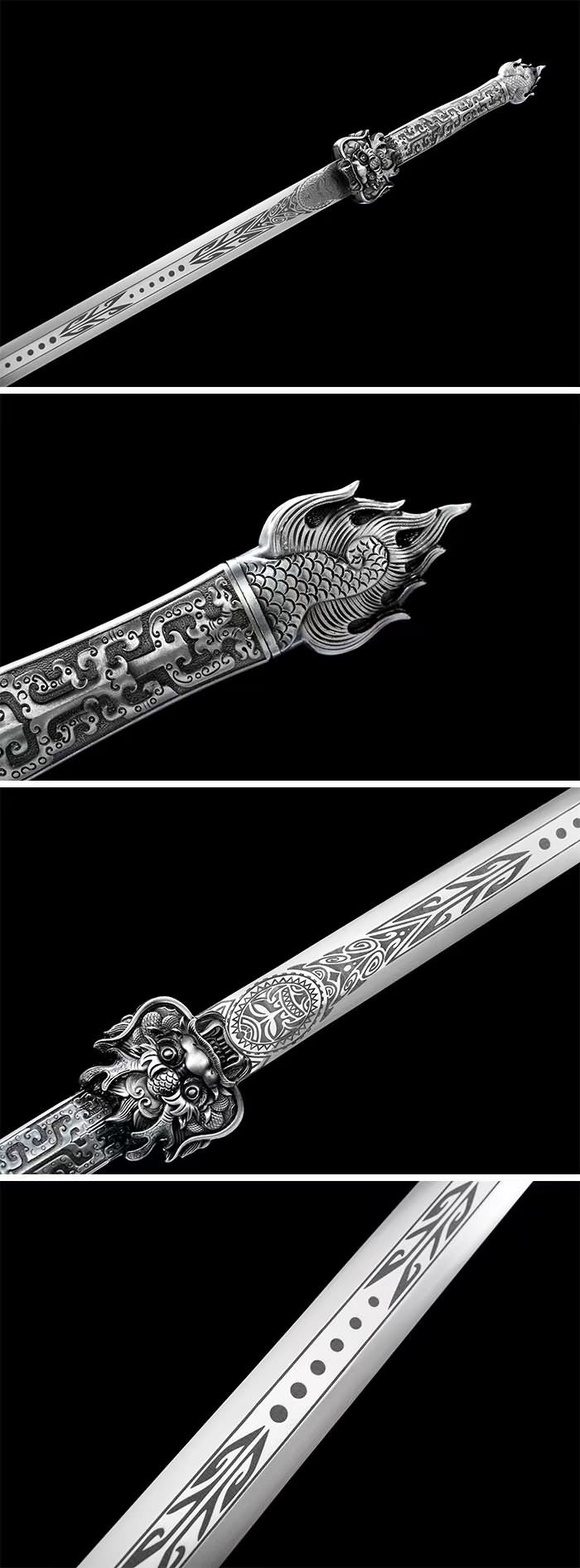 War Sword with Forged Spring Steel Engraved Pattern Blade,Alloy Fittings,44” Full Length