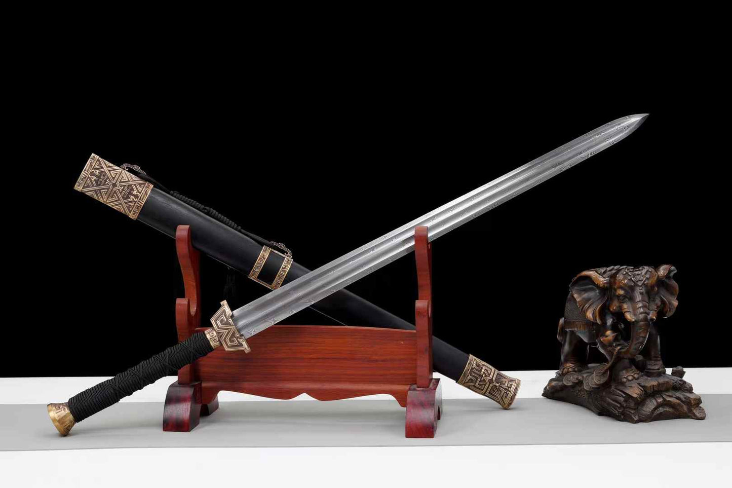 New Yue King Jian – Twisted Pattern Steel Chinese Sword with Copper Fittings