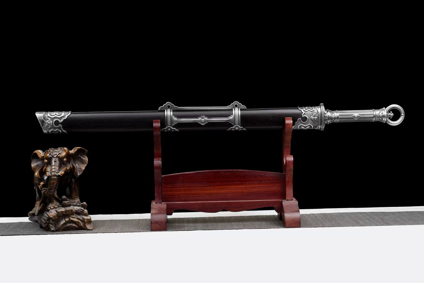 Song Dynasty Ring-Pommel Dao | Hand-Forged High Manganese Steel Chinese Saber with Rosewood Scabbard