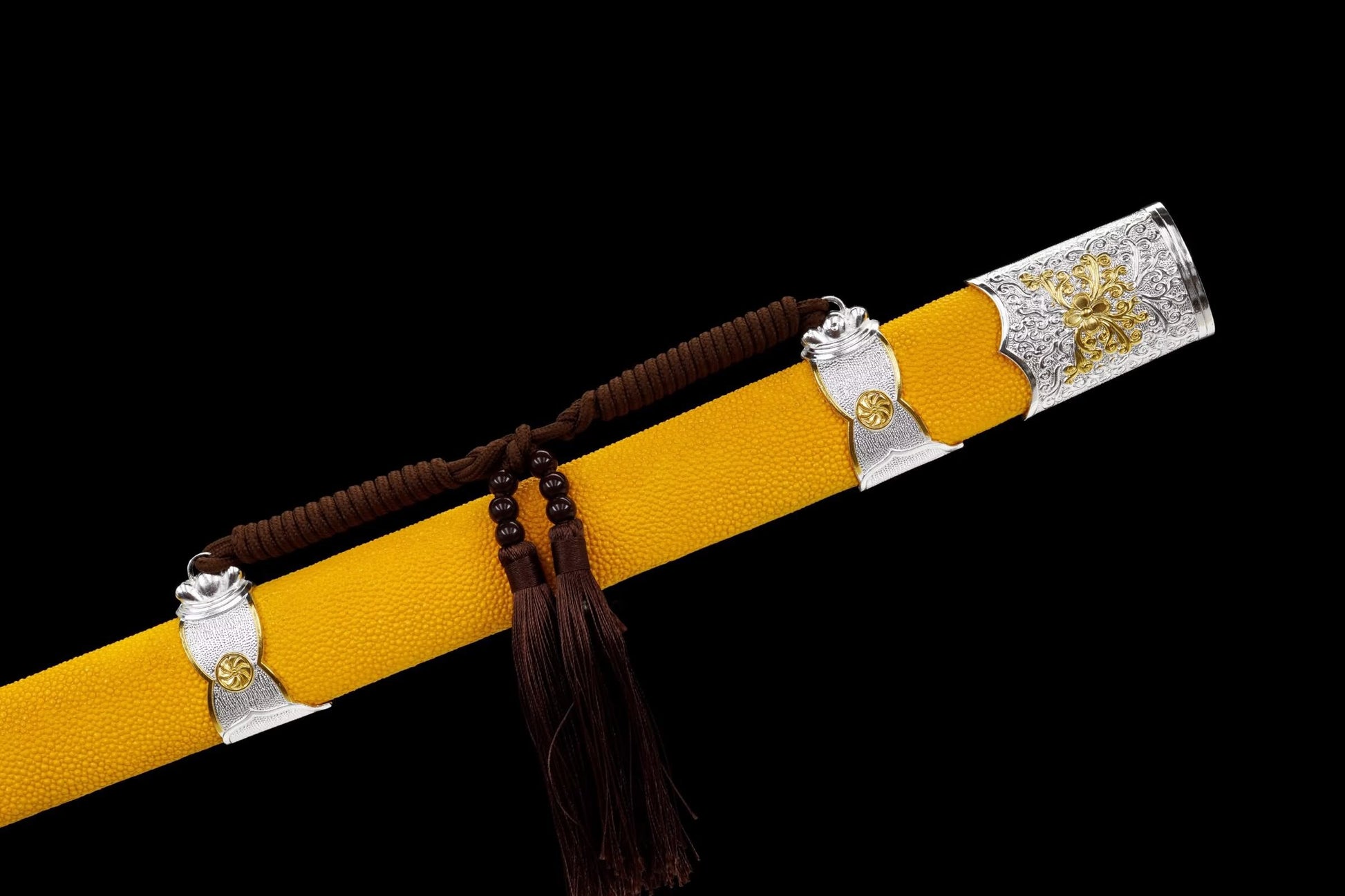 Sakura War Dao | Hand-Forged Five-Layer Steel Chinese Saber with Yellow Ray-Skin Scabbard & Gilt-Brass Fittings