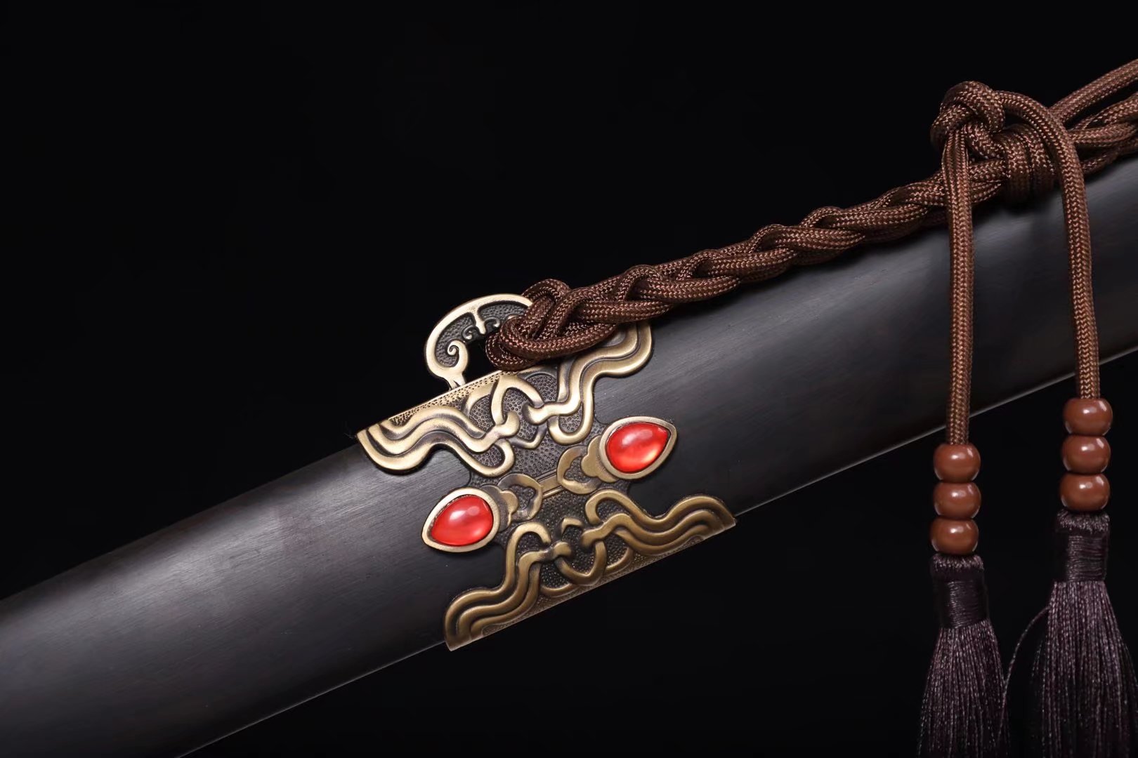 Yue King Jian | Hand-Forged Twisted-Pattern High Manganese Steel Chinese Sword with Brass Fittings & Ebony Scabbard - Chinese Sword store