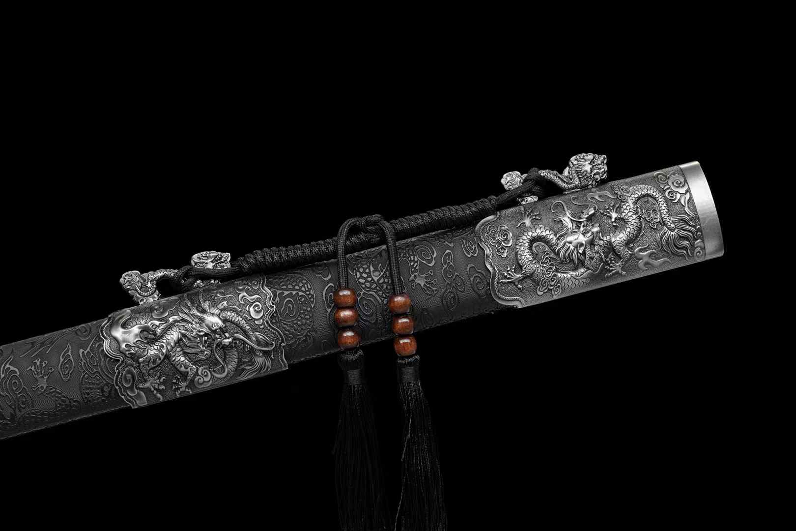 Jiulong Jian | Hand-Forged High Manganese Steel Chinese Sword with Double Fullers & Cord-Wrapped Handle