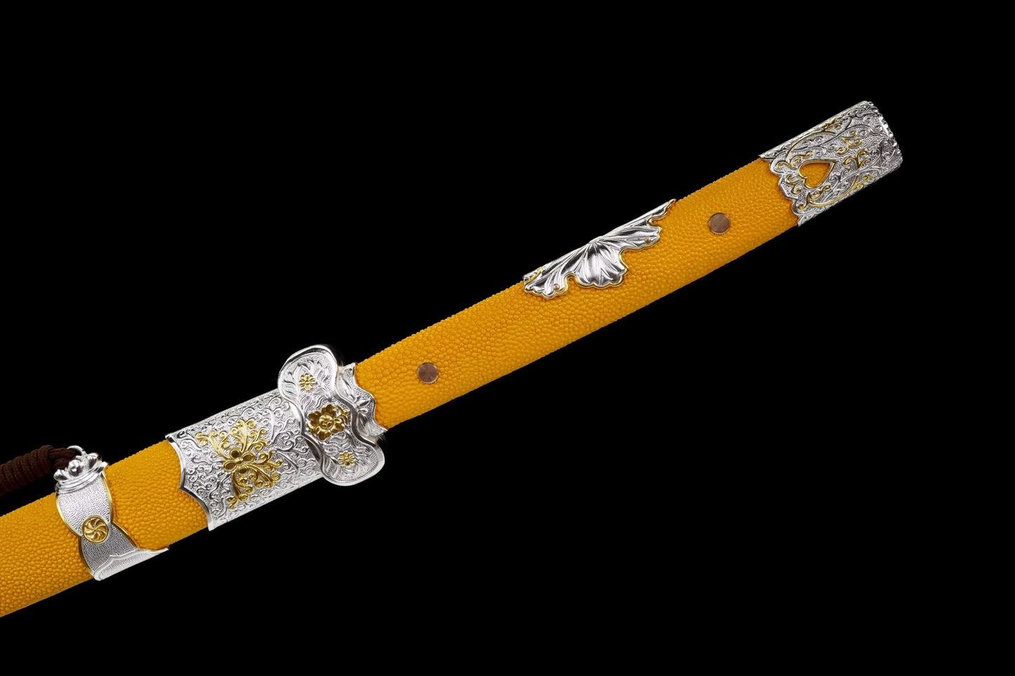 Sakura War Dao | Hand-Forged Five-Layer Steel Chinese Saber with Yellow Ray-Skin Scabbard & Gilt-Brass Fittings