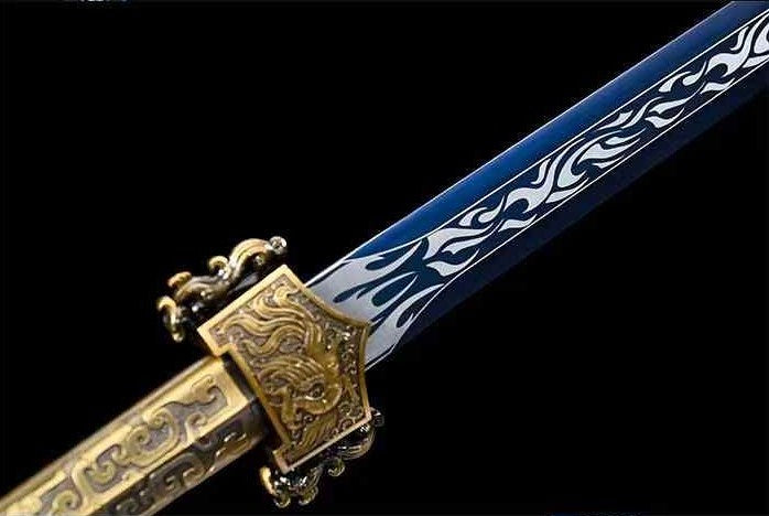 Four Symbols Han Jian | High Carbon Steel Chinese Sword with Blue-Etched Blade & PU Leather Scabbard