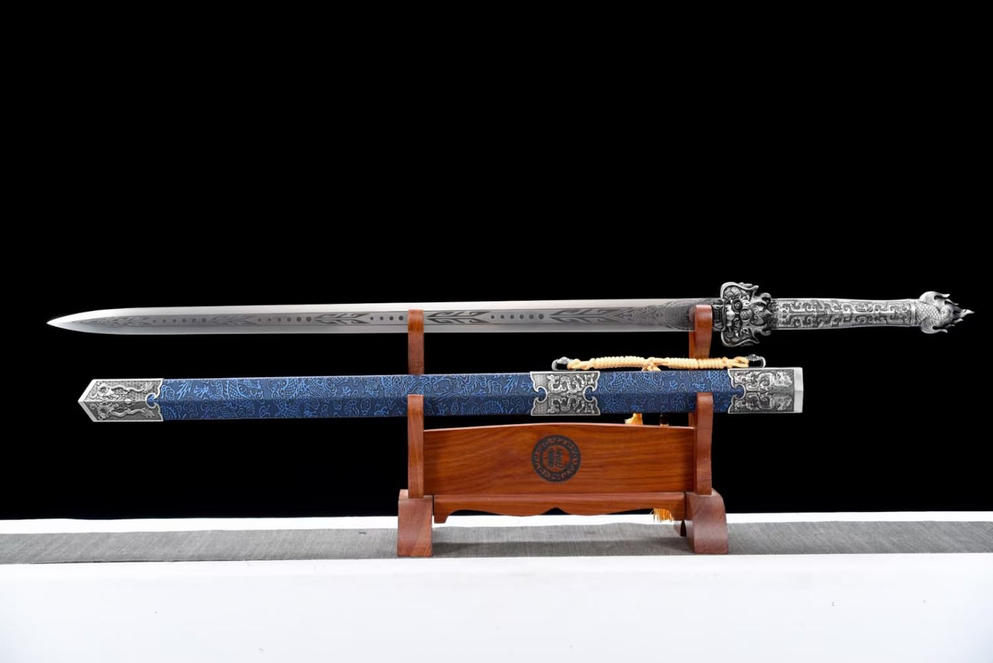 War Sword with Forged Spring Steel Engraved Pattern Blade,Alloy Fittings,44” Full Length