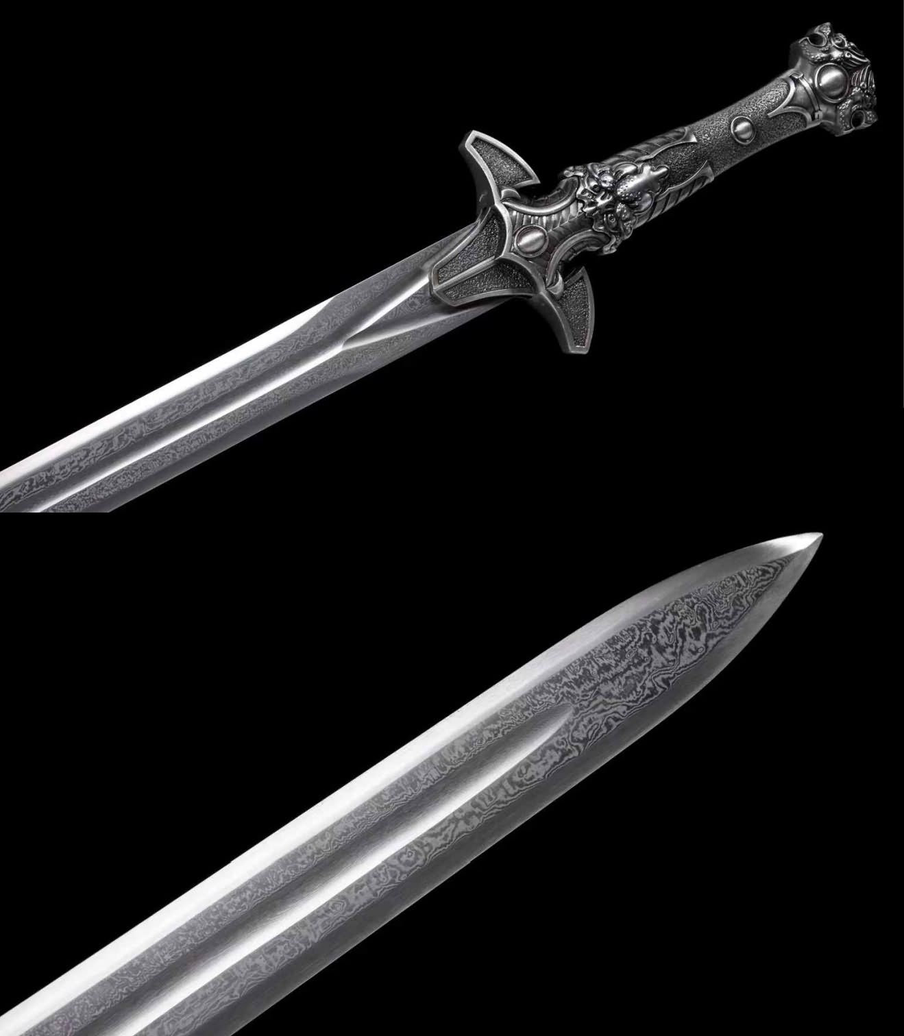 Tianji Chinese Jian 40.9″ | Folded Damascus High-Mn Steel, Rosewood Scabbard