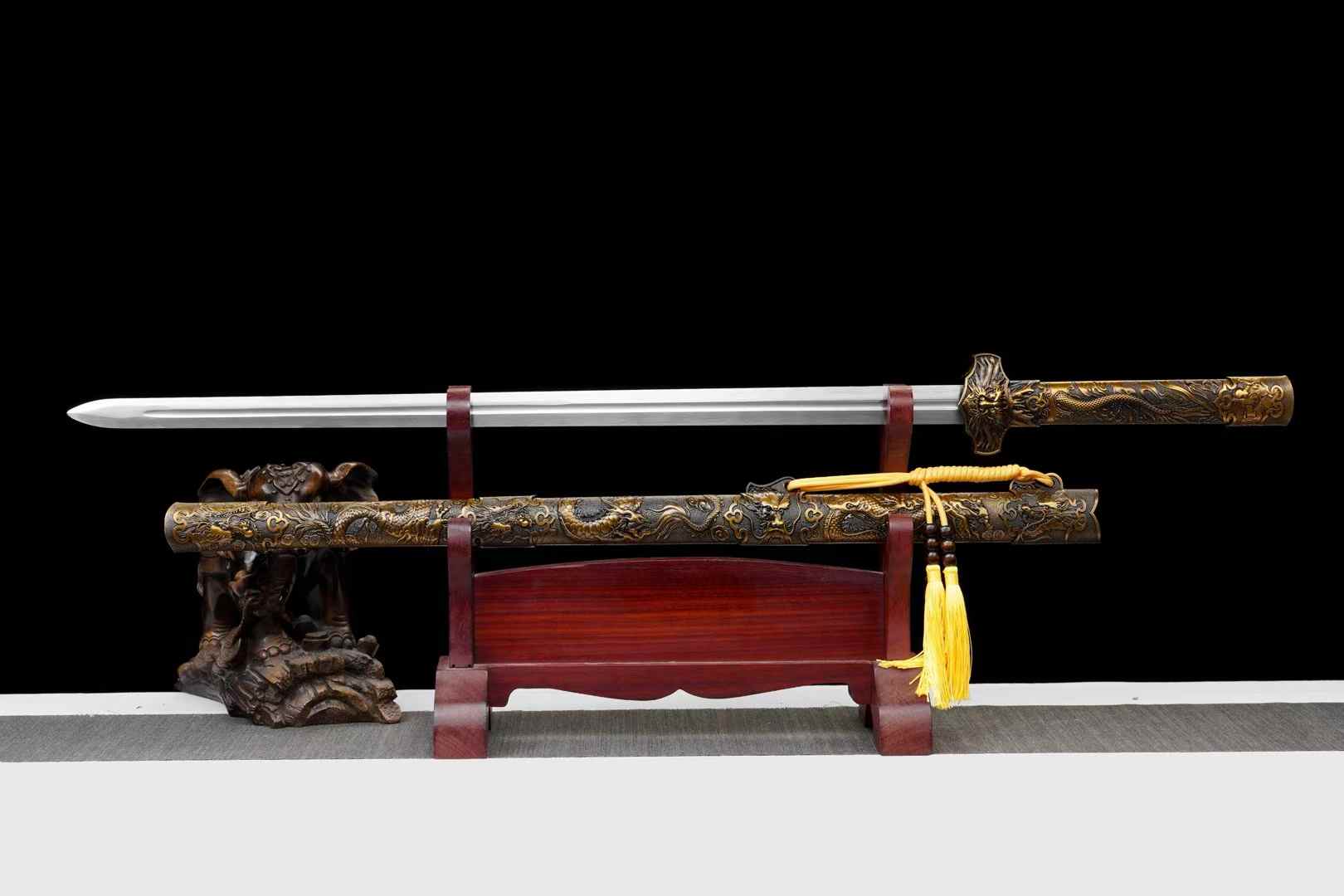 Yaolong Jian | Hand-Forged High Manganese Steel Chinese Sword with Alloy Dragon Relief Fittings & Scabbard