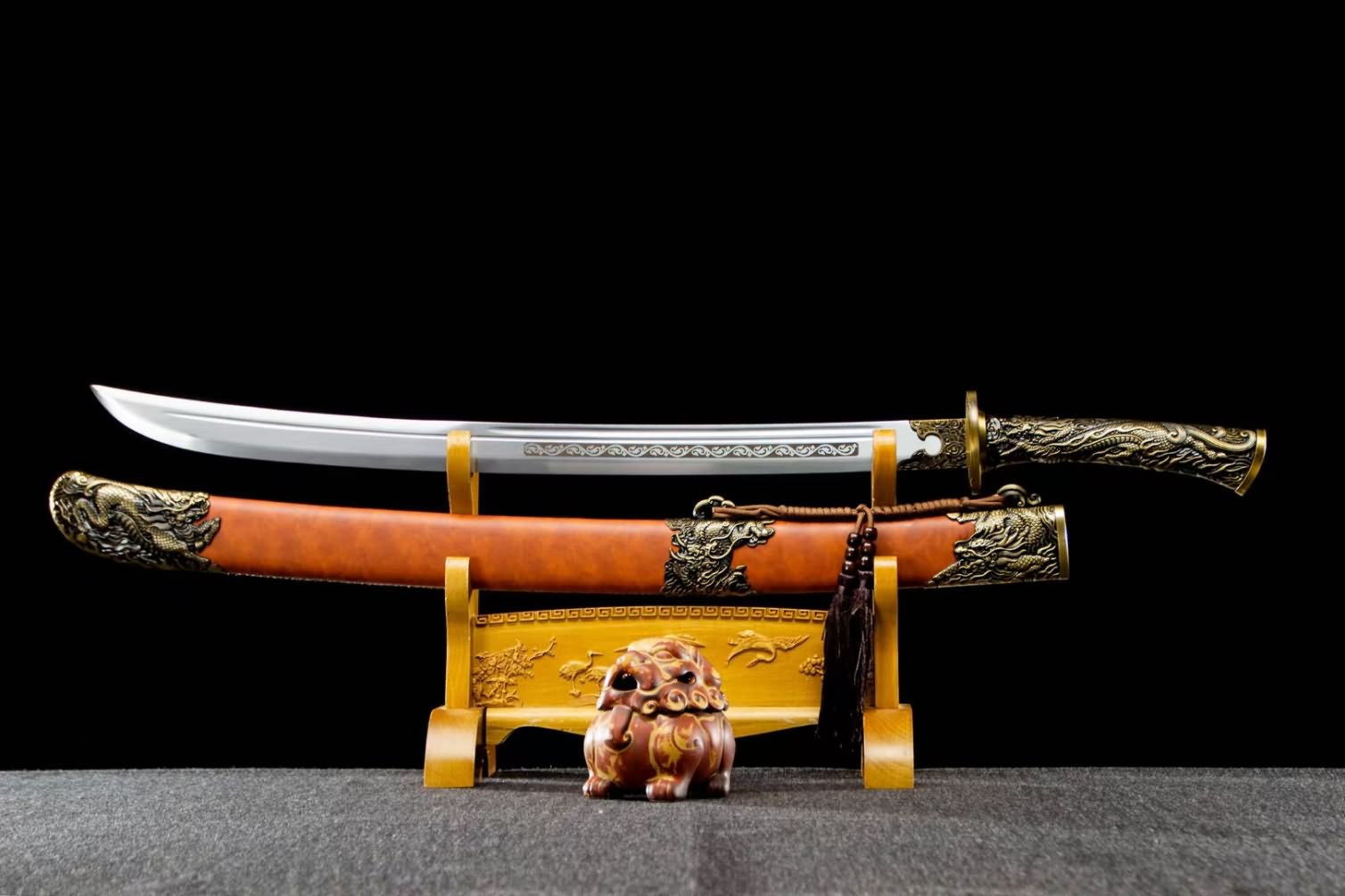 Qing dao Dynasty Army Sabre,Forged Blade with Alloy Fittings and PU Scabbard