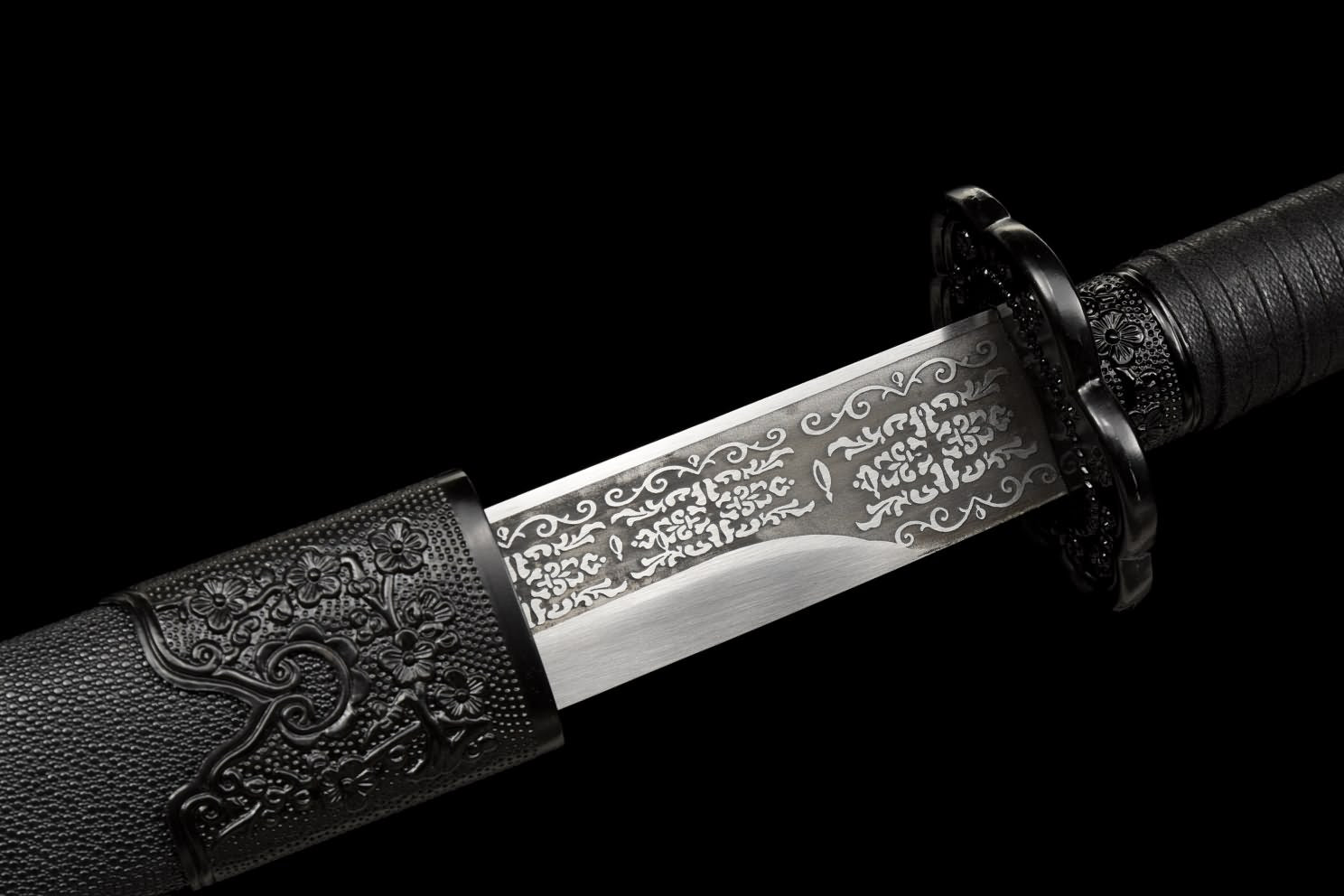 Qing dao Swords Real,Hand Forged High Carbon Steel Etched Blade,Alloy Fittings
