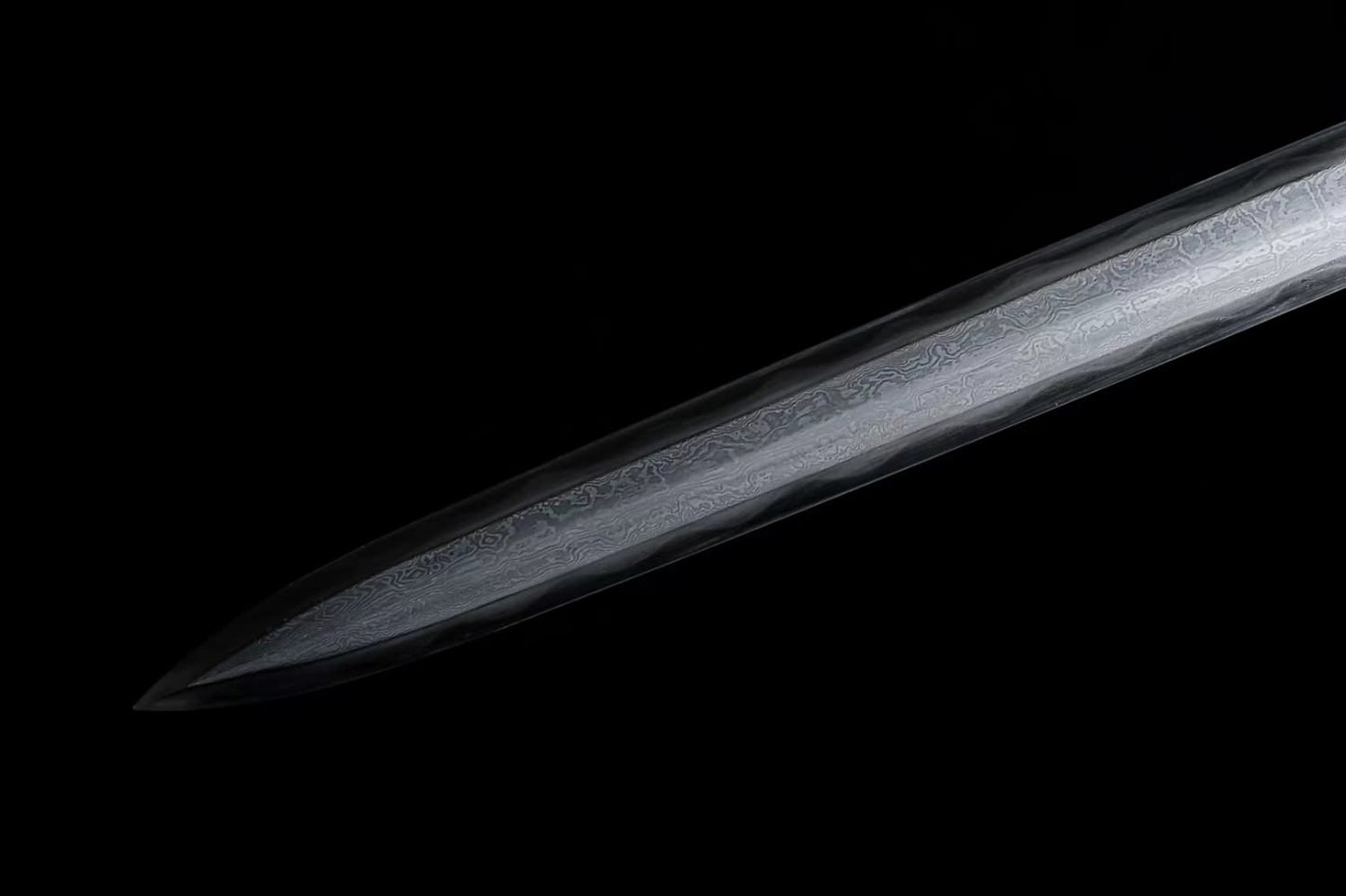 Han Sword, Damascus Steel Blade, Ebony Scabbard, Brass Dragon Fittings-Length 45”