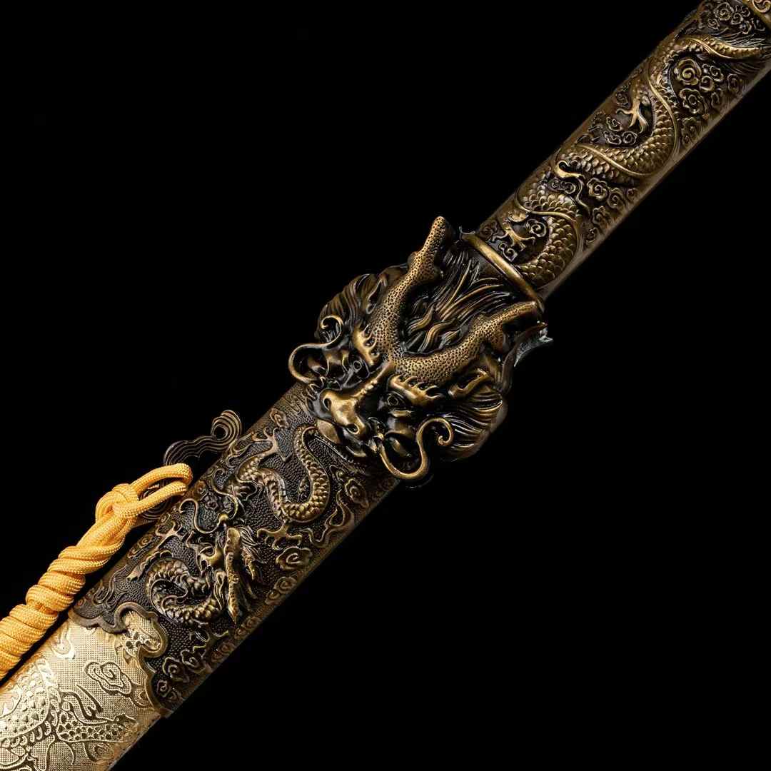 Dragon King Jian | Hand-Forged High Manganese Steel Chinese Sword with Dragon Relief Alloy Fittings & Leather Scabbard