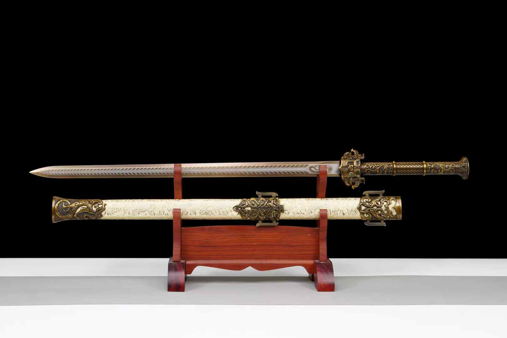 Yue King Jian Sword | Hand-Forged High Manganese Steel Chinese Jian with Bronze Alloy Fittings & Dragon Scabbard