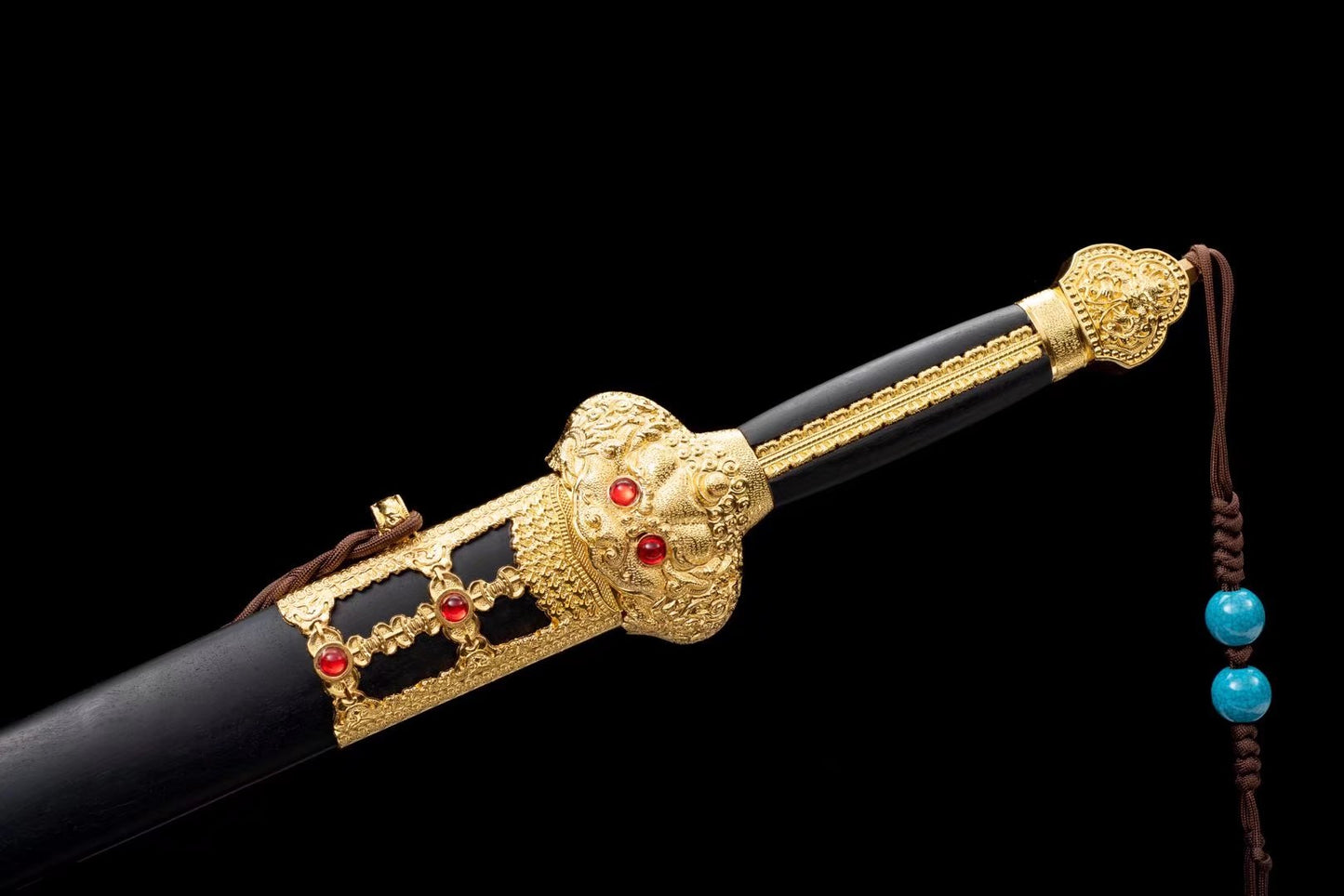 Yongle Jian | Hand-Forged Eight-Facet Pattern Steel Chinese Sword with Ebony Scabbard & Antique Alloy Fittings