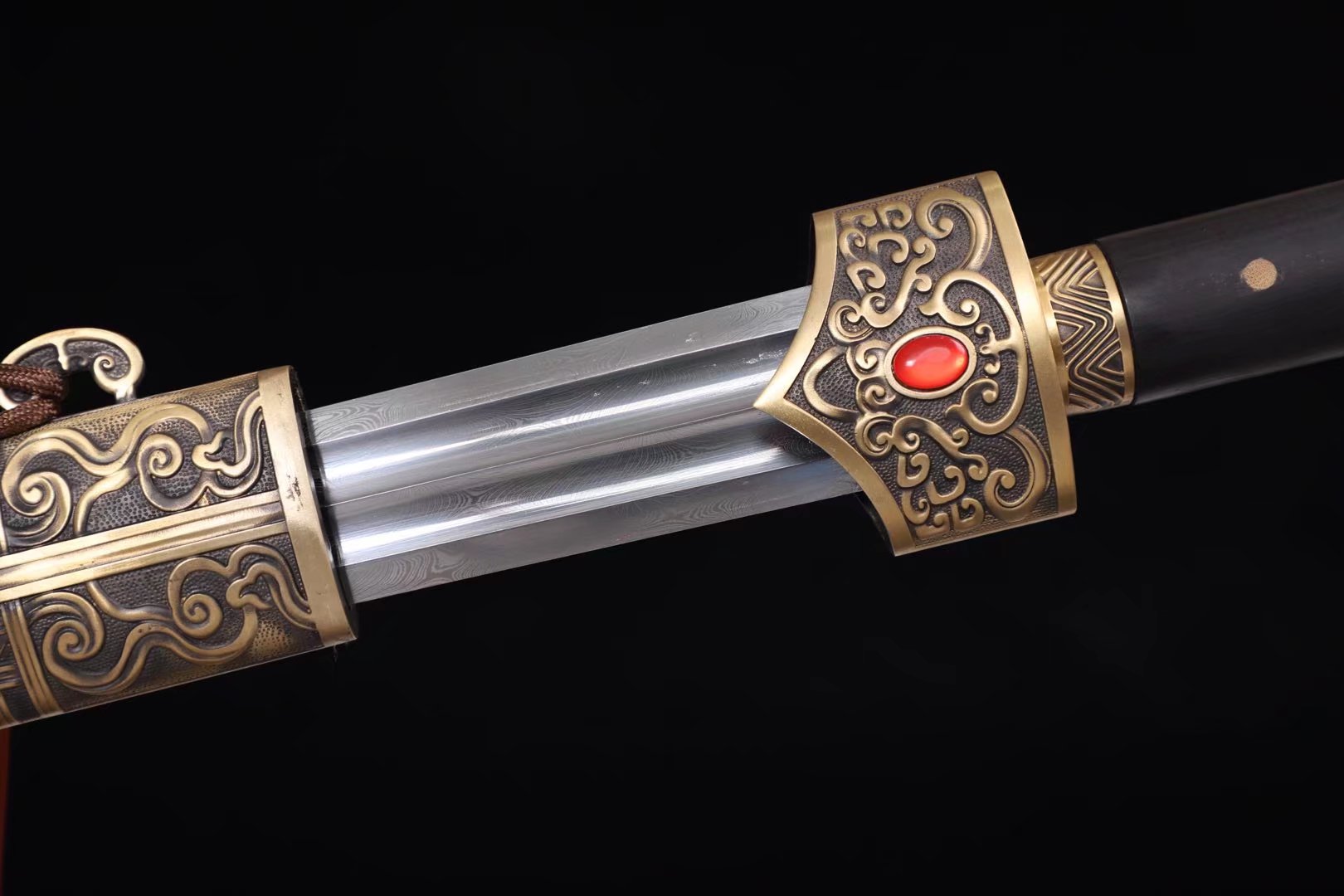 Yue King Jian | Hand-Forged Twisted-Pattern High Manganese Steel Chinese Sword with Brass Fittings & Ebony Scabbard - Chinese Sword store