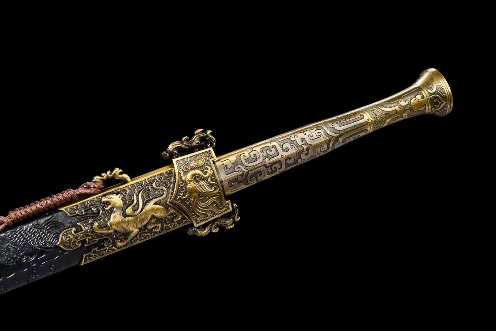 Four Symbols Han Jian | High Carbon Steel Chinese Sword with Blue-Etched Blade & PU Leather Scabbard