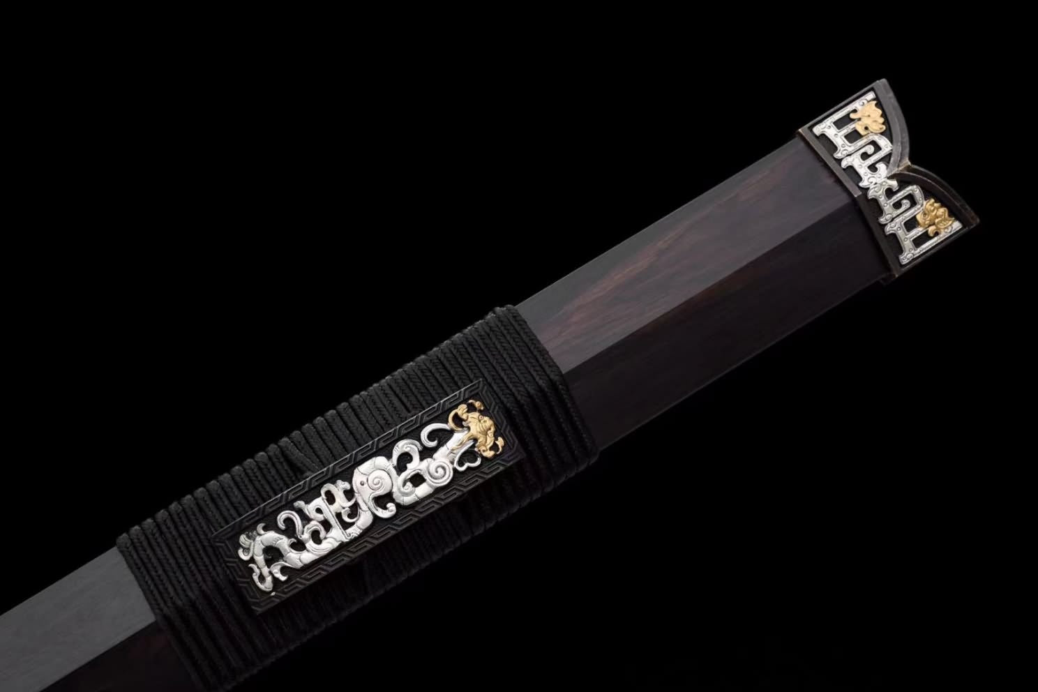 Exquisite Chinese Sword - Hand Forged Damascus Steel Blade, Ebony Handle, Brass Fittings