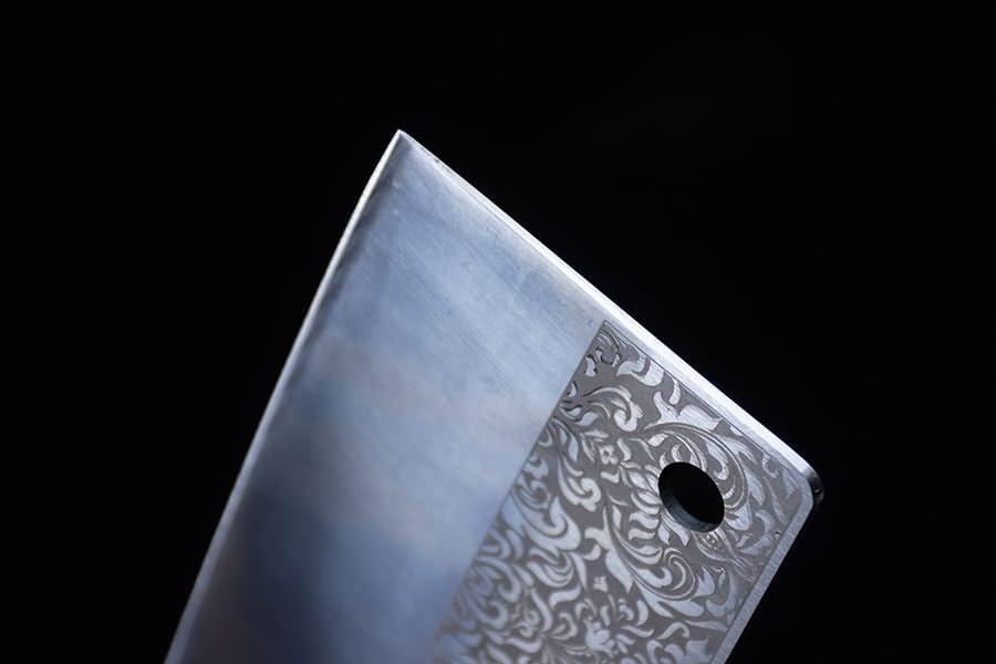Handmade Chinese Cleaver Knife | 7Cr17Mov Stainless Steel Blade with Floral Engraving & Rosewood Handle