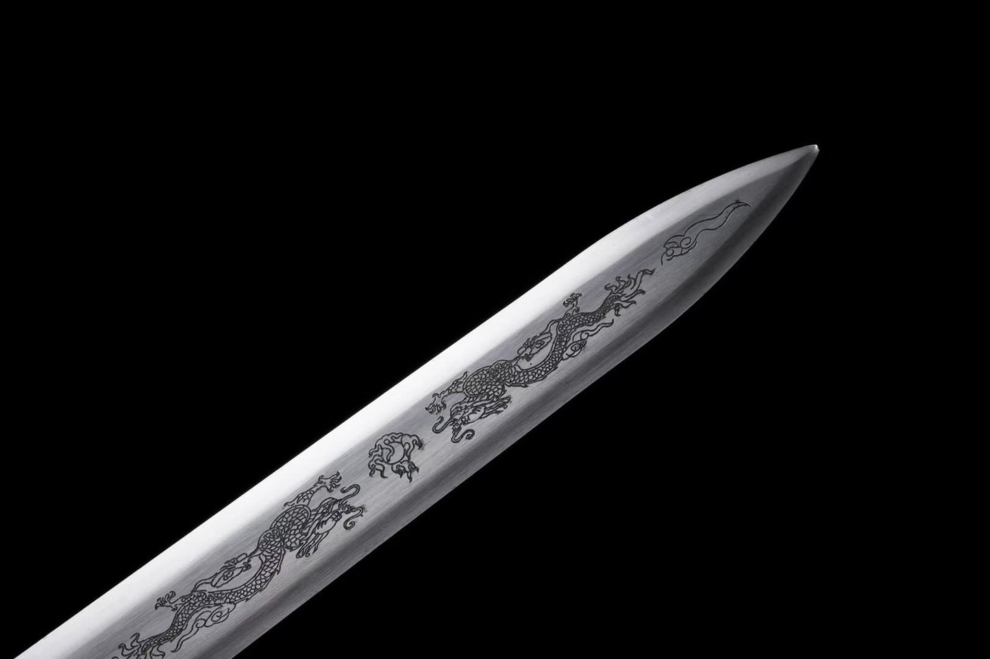 Double-Dragon Jian | Hand-Forged High Manganese Steel Chinese Sword with Dragon Engraving & Alloy Fittings