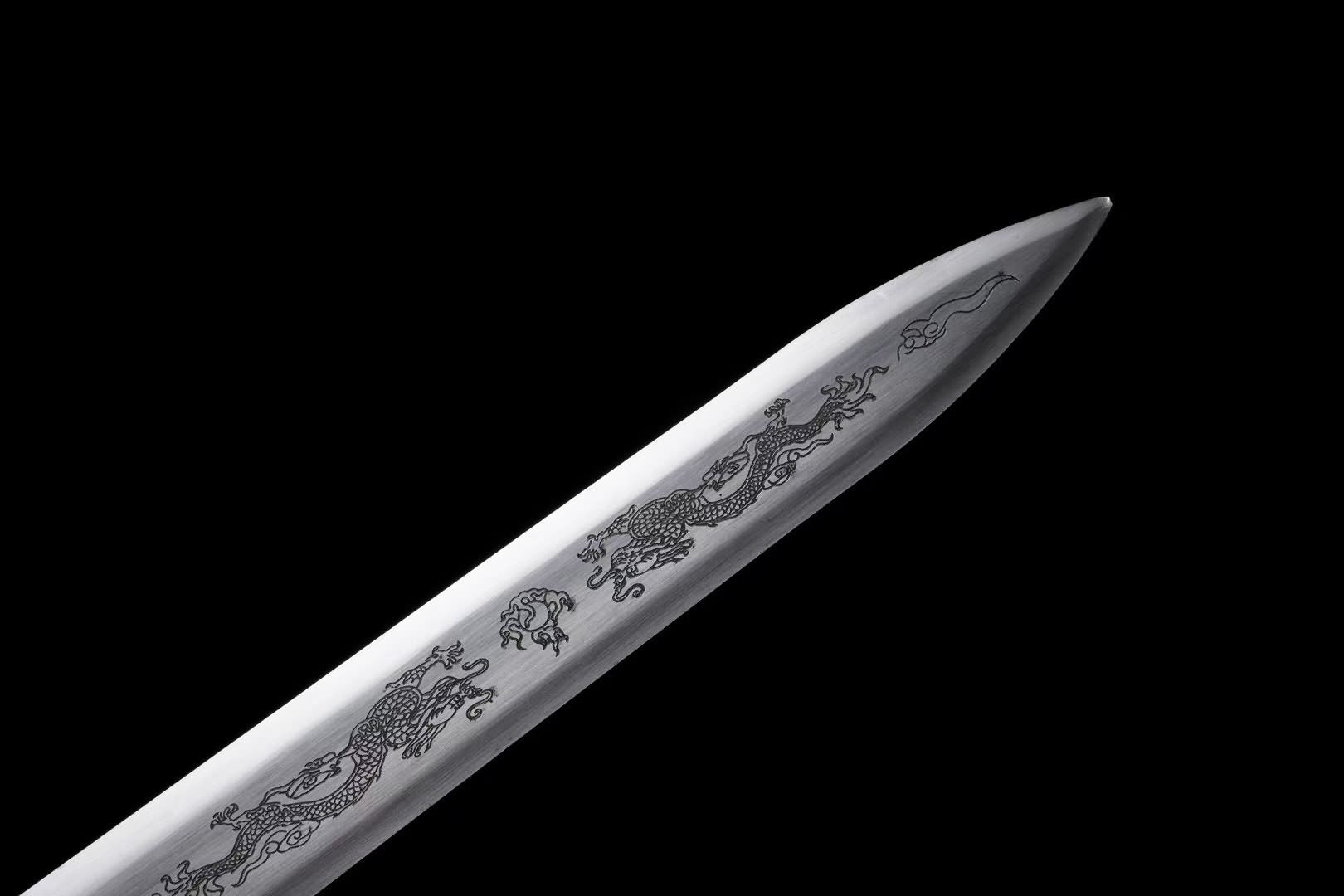 Double-Dragon Jian | Hand-Forged High Manganese Steel Chinese Sword with Dragon Engraving & Alloy Fittings