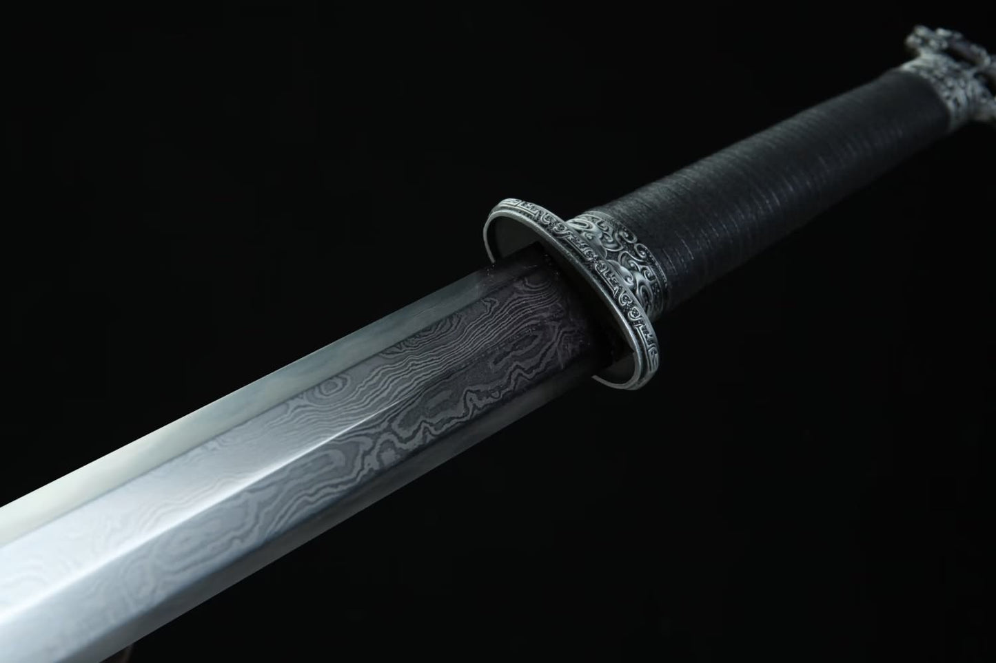 Tang jian - Forged Damascus Steel Blade,Iron Sheet Scabbard