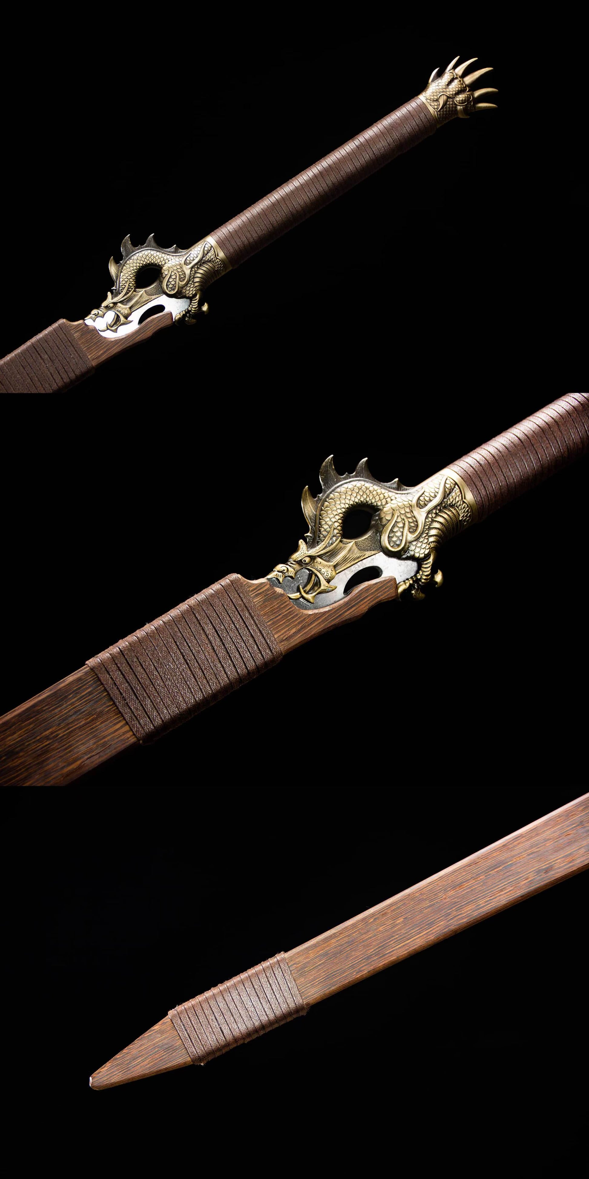 Loong Jian Swords Real,High Carbon Steel Blade,Alloy Fittings,Rosewood Scabbard