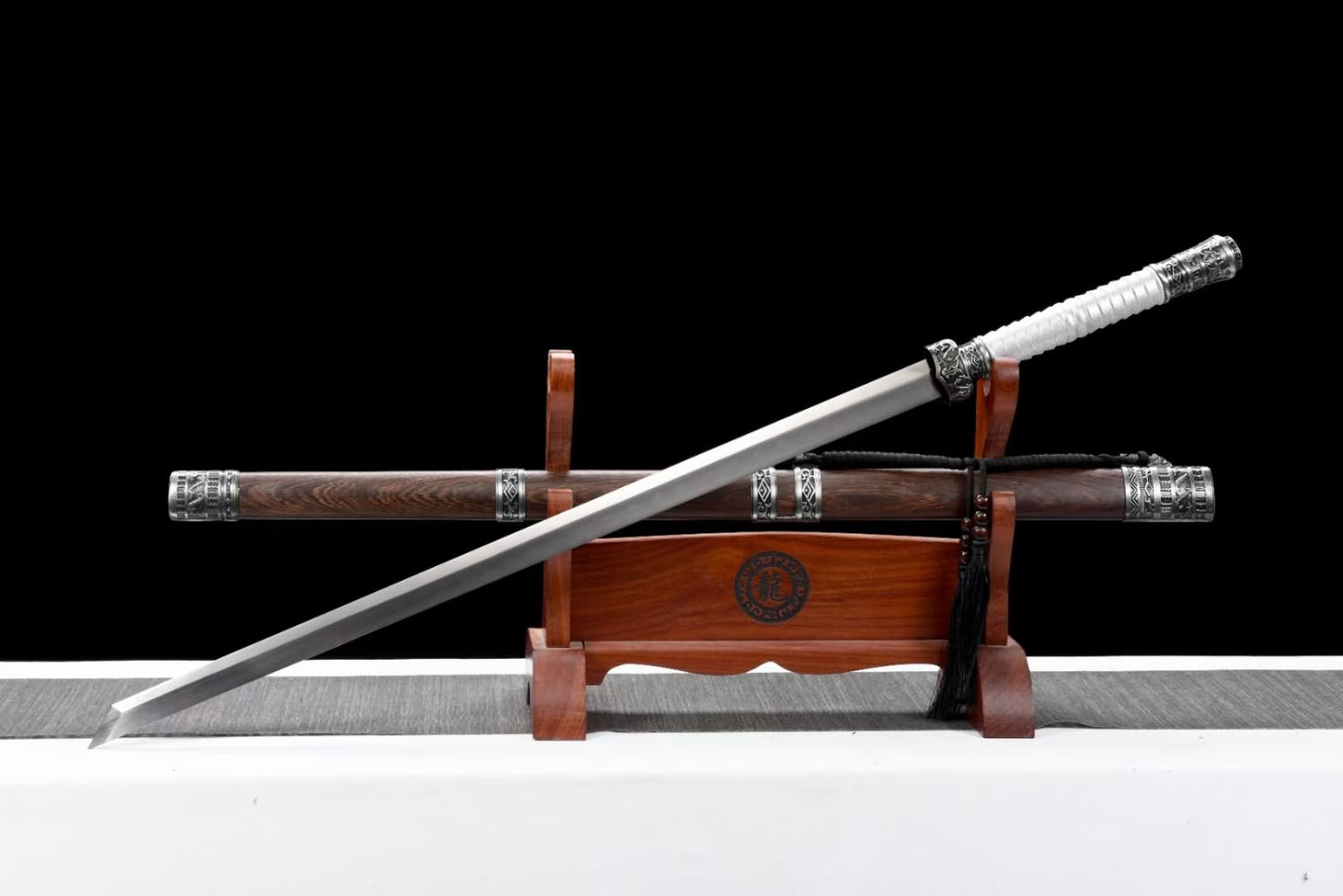WoLong jian Sword Forged Spring Steel Blade,Alloy Fittings,Rosewood Scabbard