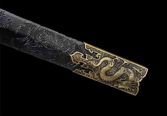 Four Symbols Han Jian | High Carbon Steel Chinese Sword with Blue-Etched Blade & PU Leather Scabbard