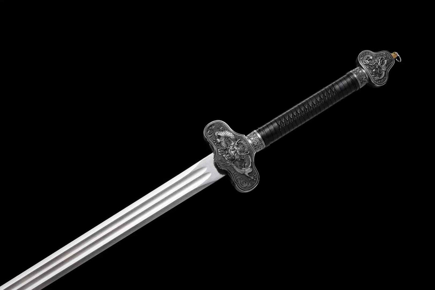 Jiulong Jian | Hand-Forged High Manganese Steel Chinese Sword with Double Fullers & Cord-Wrapped Handle